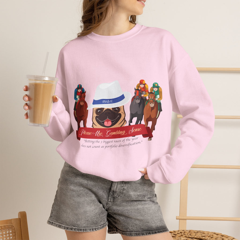 Horse Racing Fedora Unisex Crew Neck Sweatshirt by P.U.G.S. Apparel Light colors