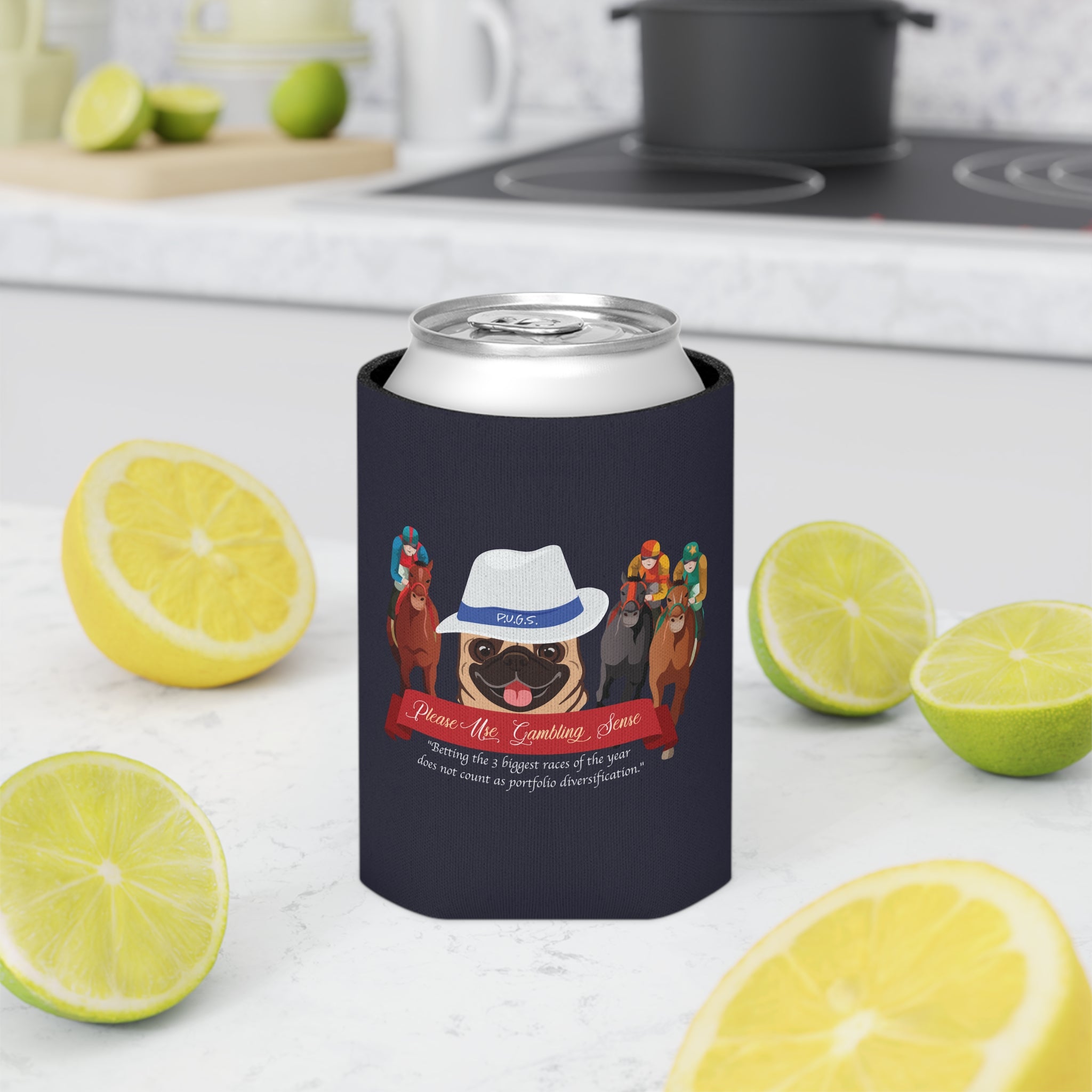 Horse Racing "Fedora" Can Cooler by P.U.G.S. Apparel