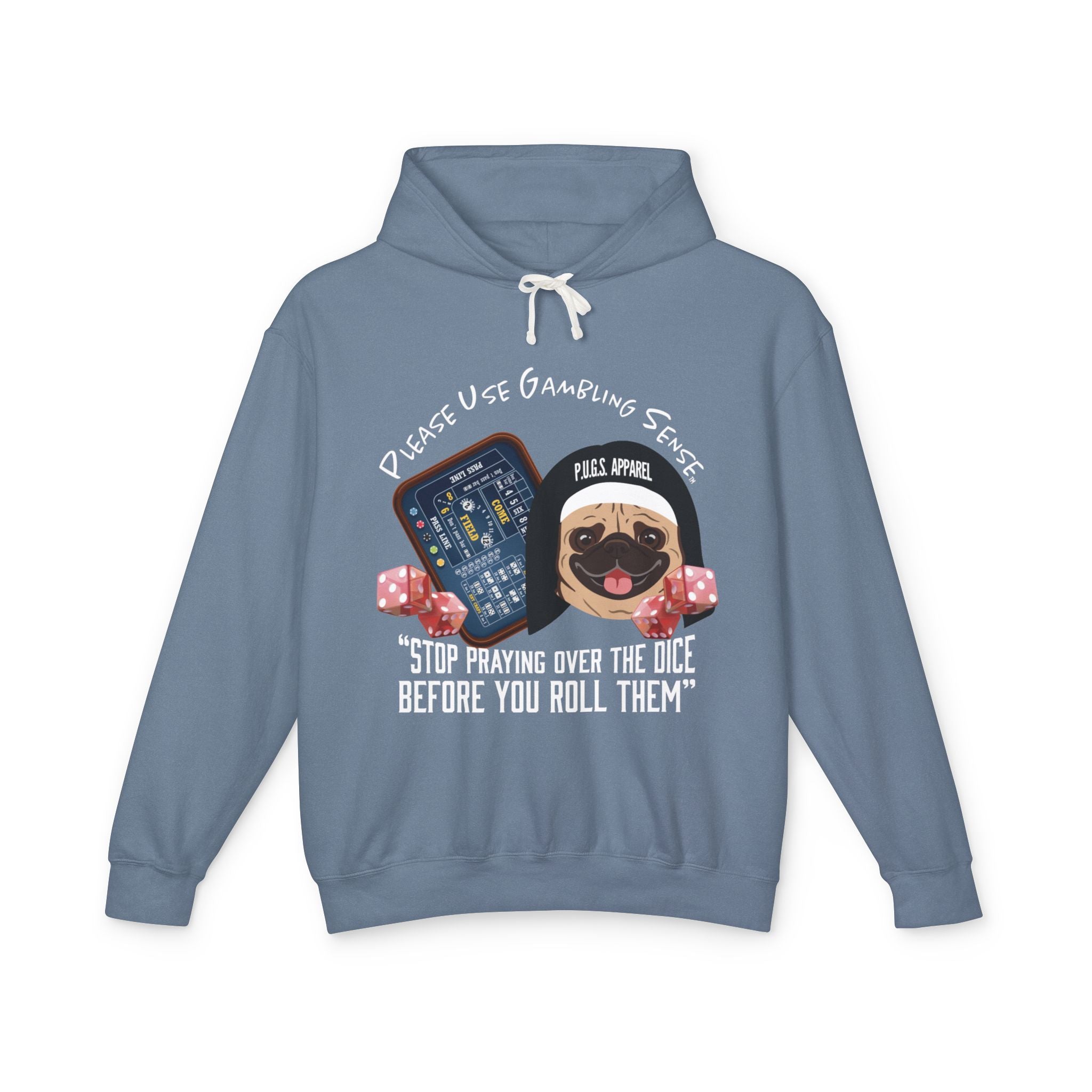 Craps Dice Pug Hoodie by P.U.G.S. Apparel: Dark colors
