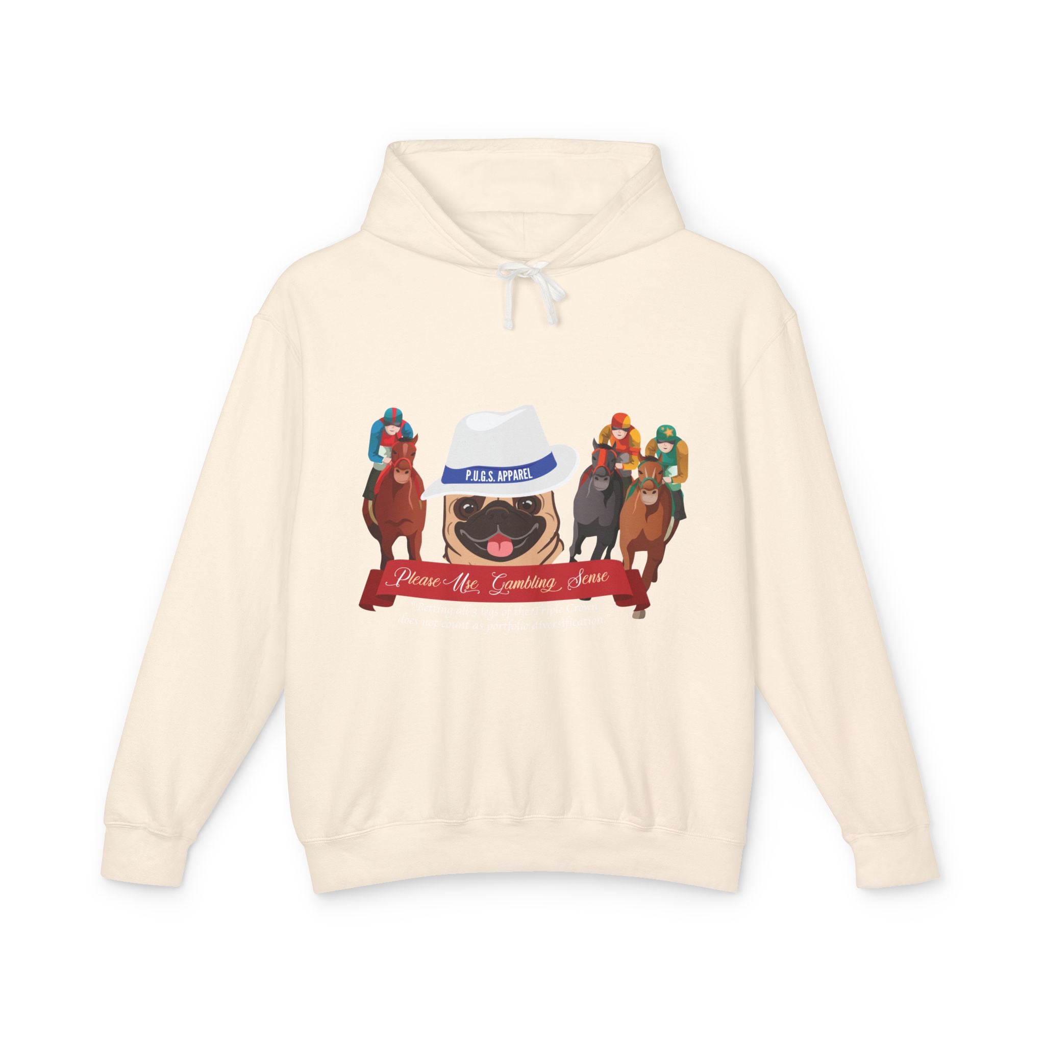 Funny horse racing graphic hoodie by P.U.G.s. Apparel