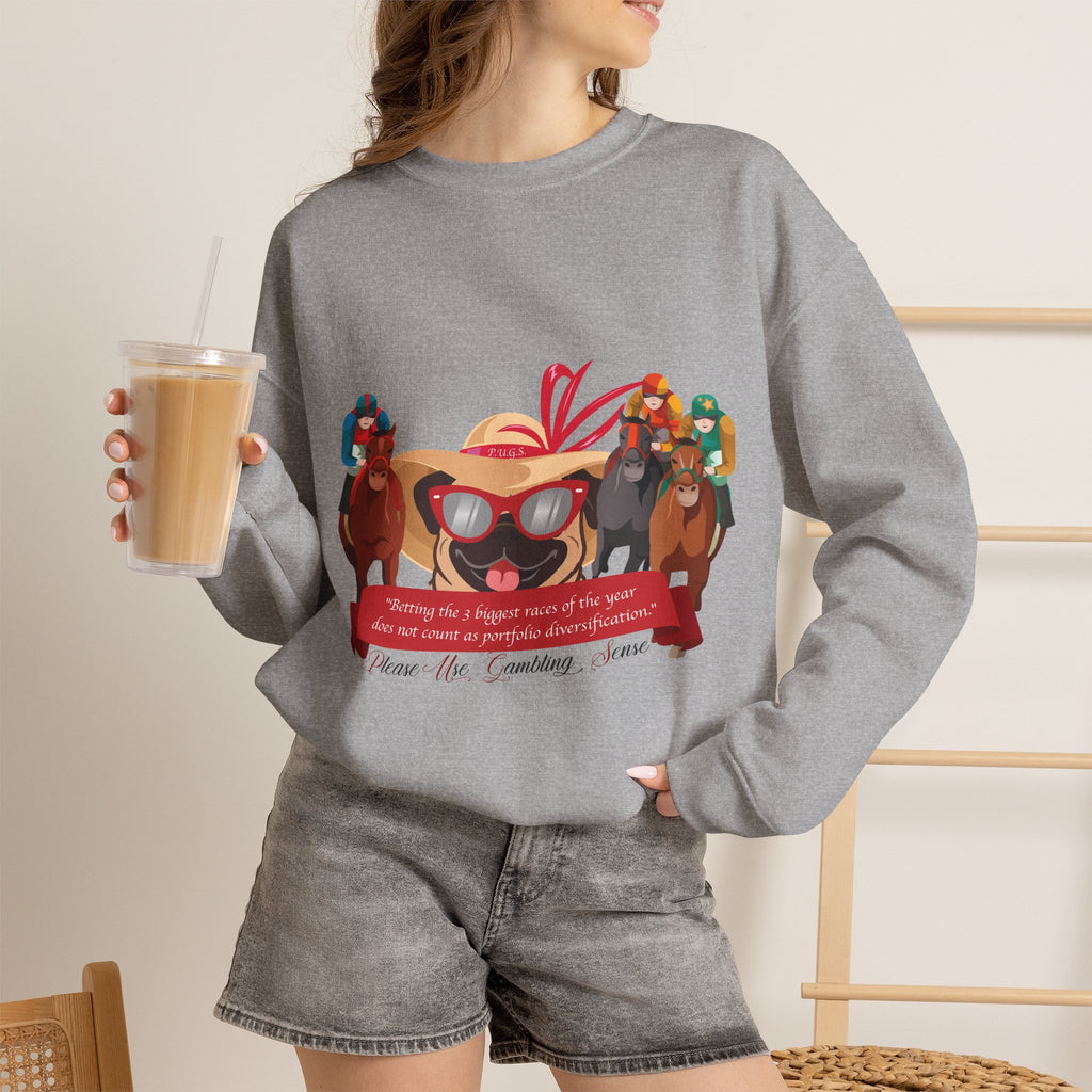 funny horse racing graphic sweatshirt by P.U.G.S. Apparel