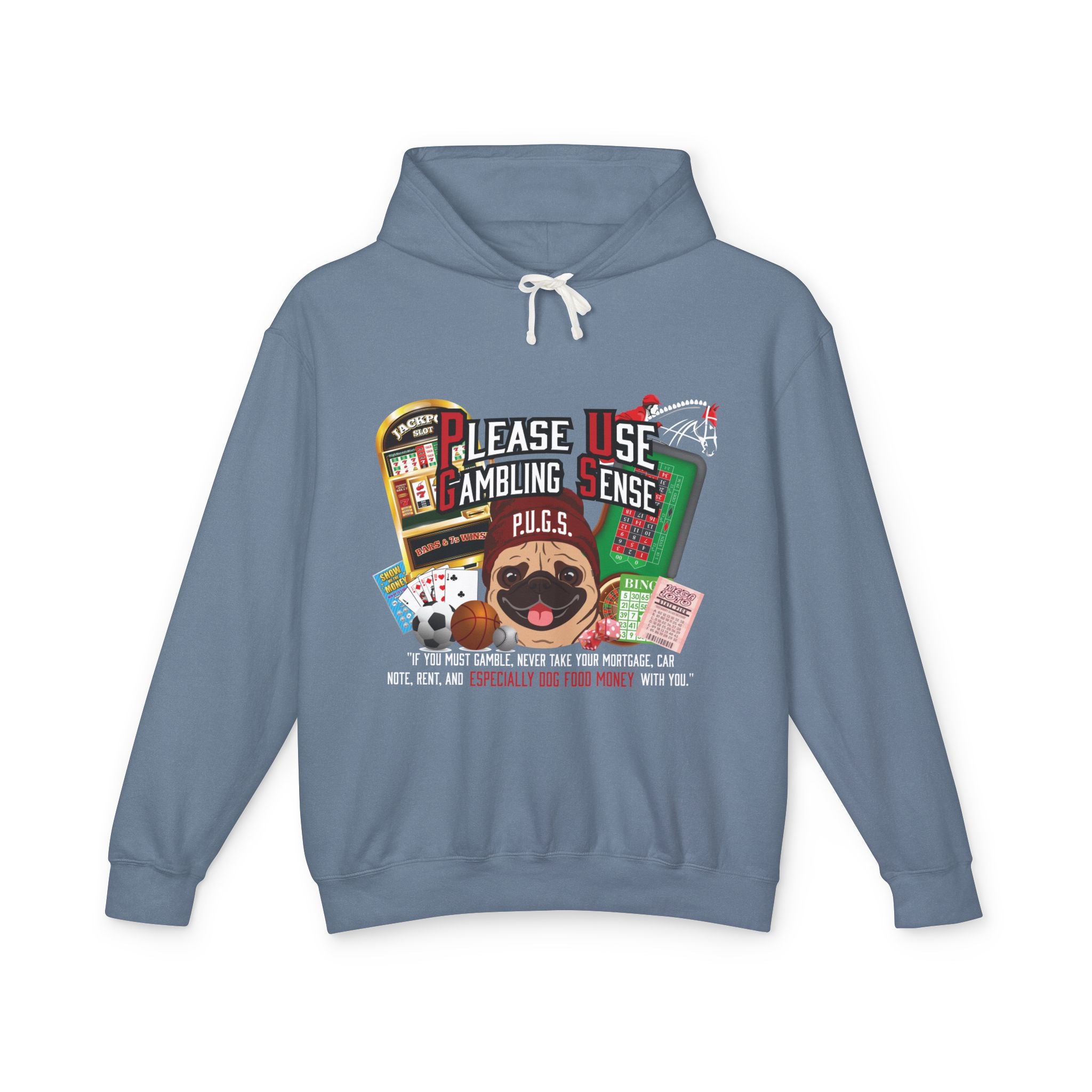 All Gambling Pug Hoodie by P.U.G.S. Apparel: Dark colors