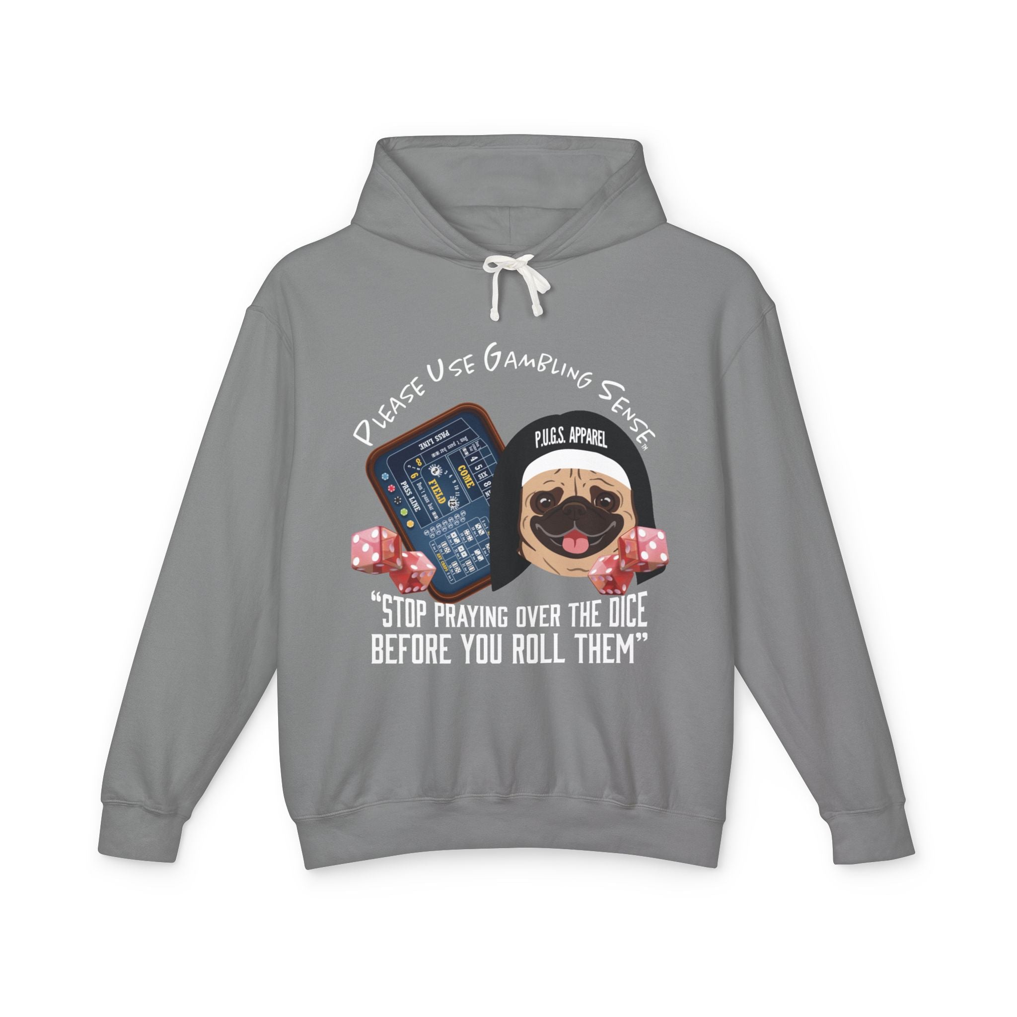Craps Dice Pug Hoodie by P.U.G.S. Apparel: Dark colors