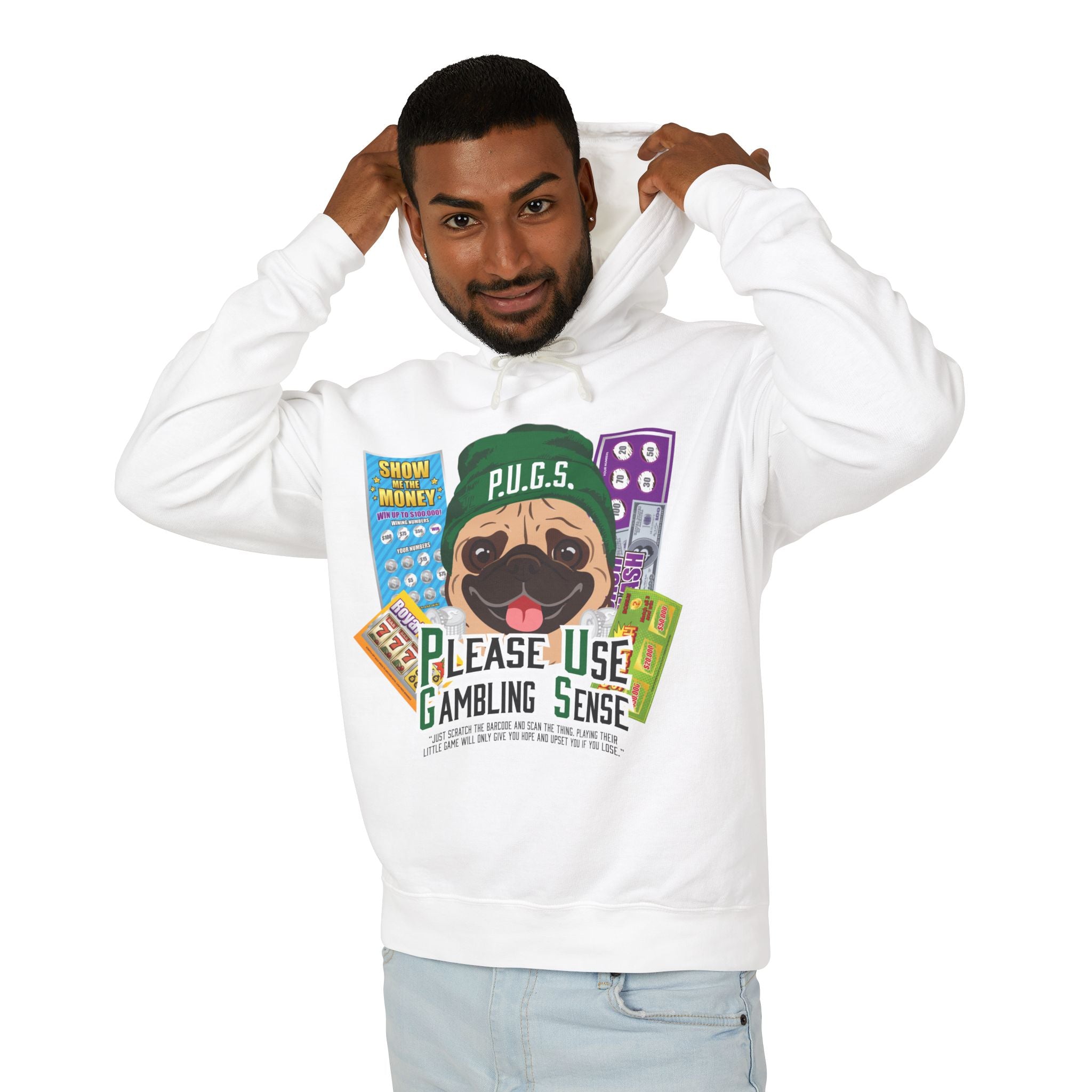 Funny scratch off lottery graphic hoodie by P.U.G.S. Apparel