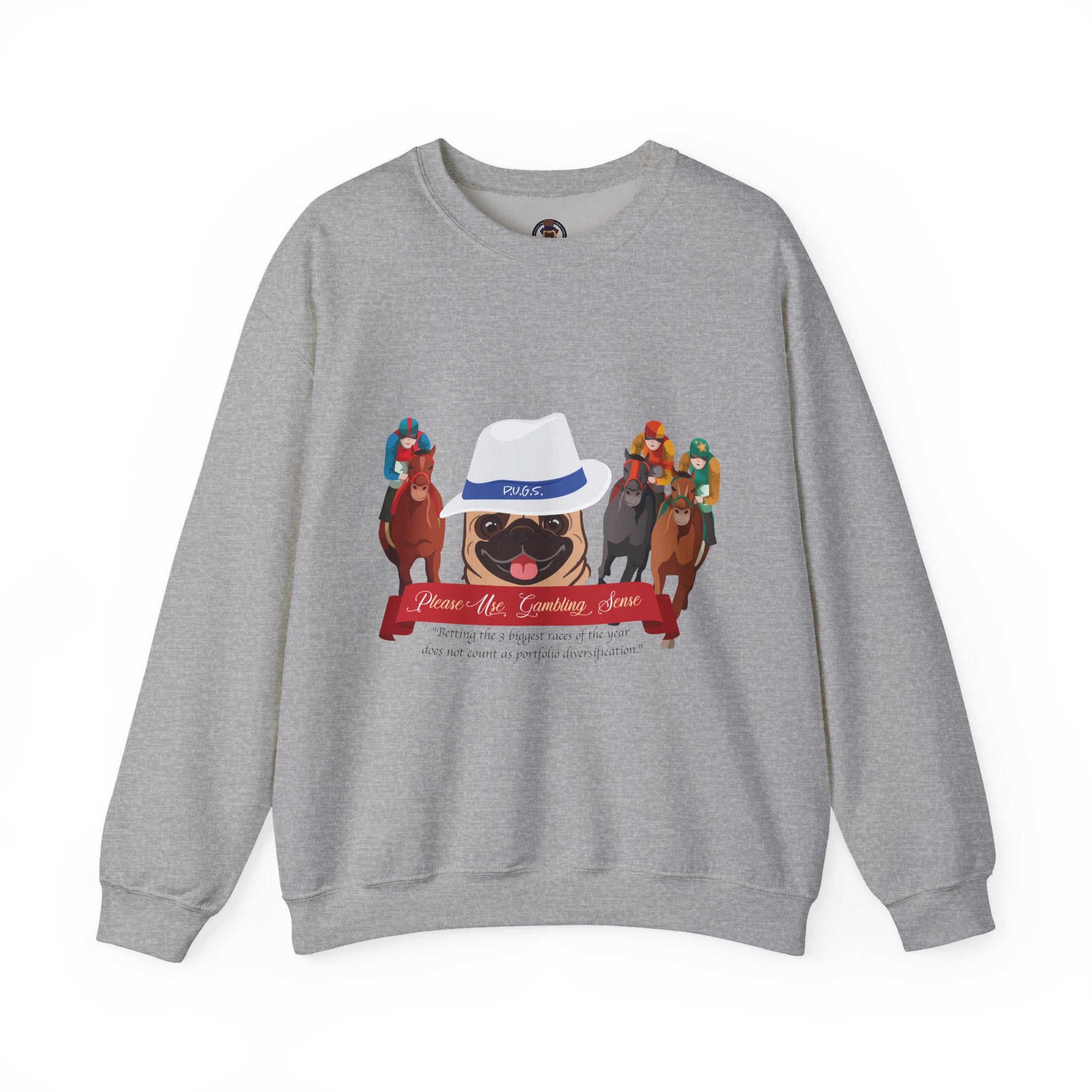 Horse Racing Fedora Unisex Crew Neck Sweatshirt by P.U.G.S. Apparel Light colors