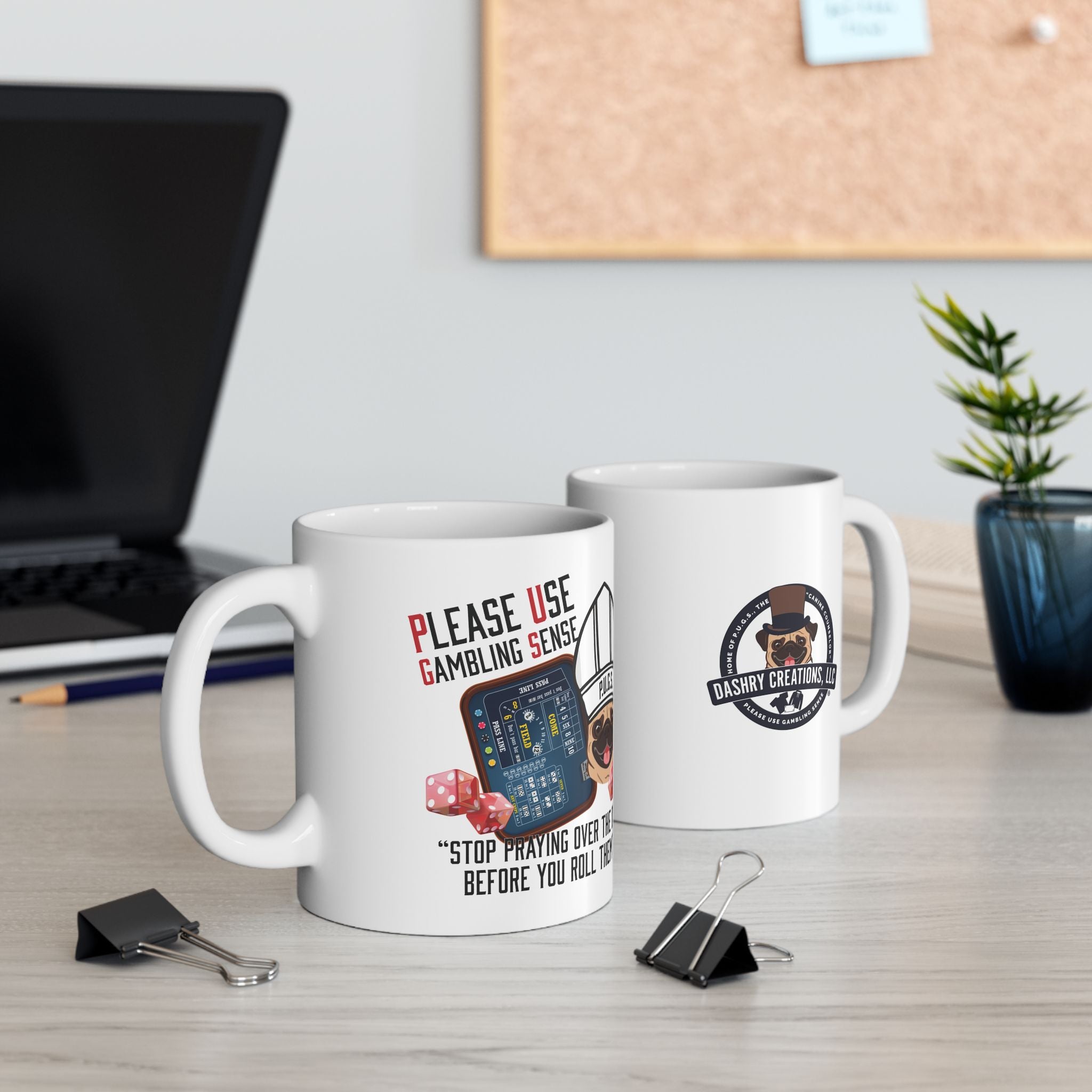 Craps "Praying" White Ceramic Mug — Funny Gambling Humor Coffee Cup (11oz/15oz)