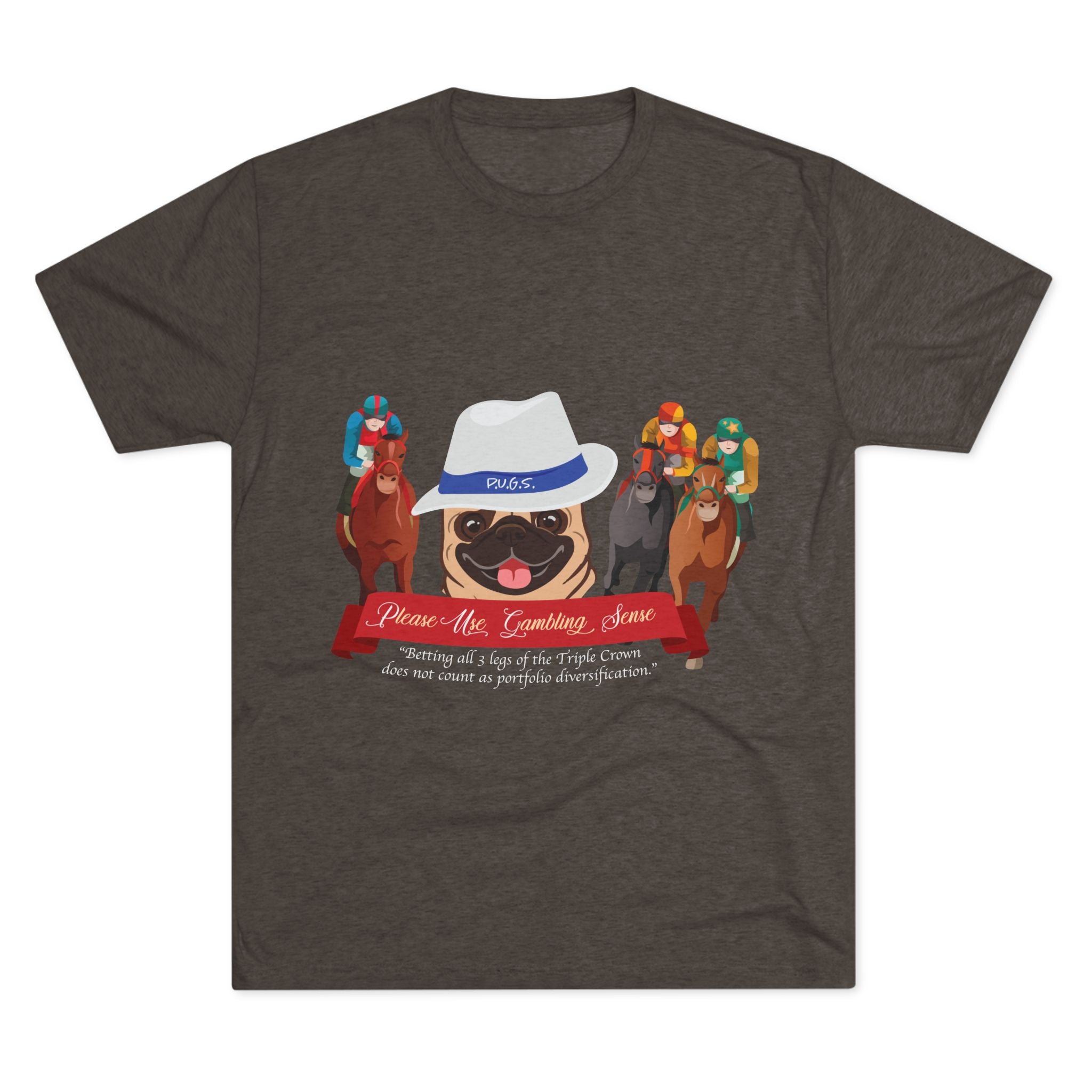 Horse Racing “Fedora” Unisex Graphic Tee by P.U.G.S. Apparel, Dark Colors