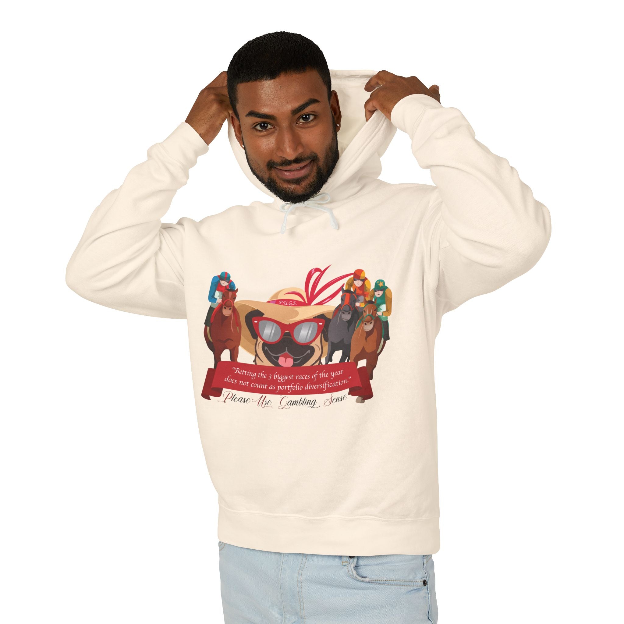 Funny horse racing graphic hoodie by P.U.G.S. Apparel