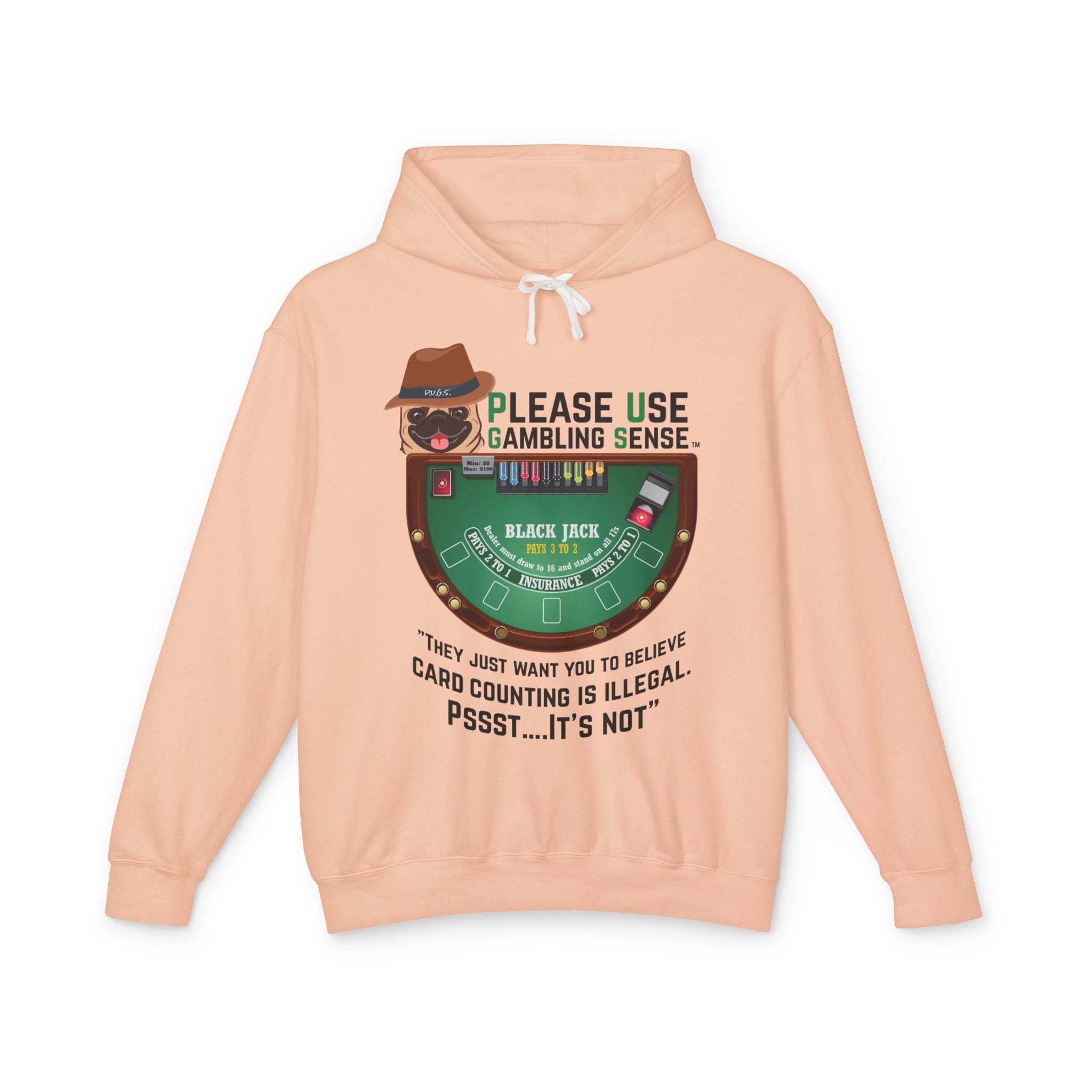 Blackjack Pug Hoodie by P.U.G.S. Apparel: Light  colors