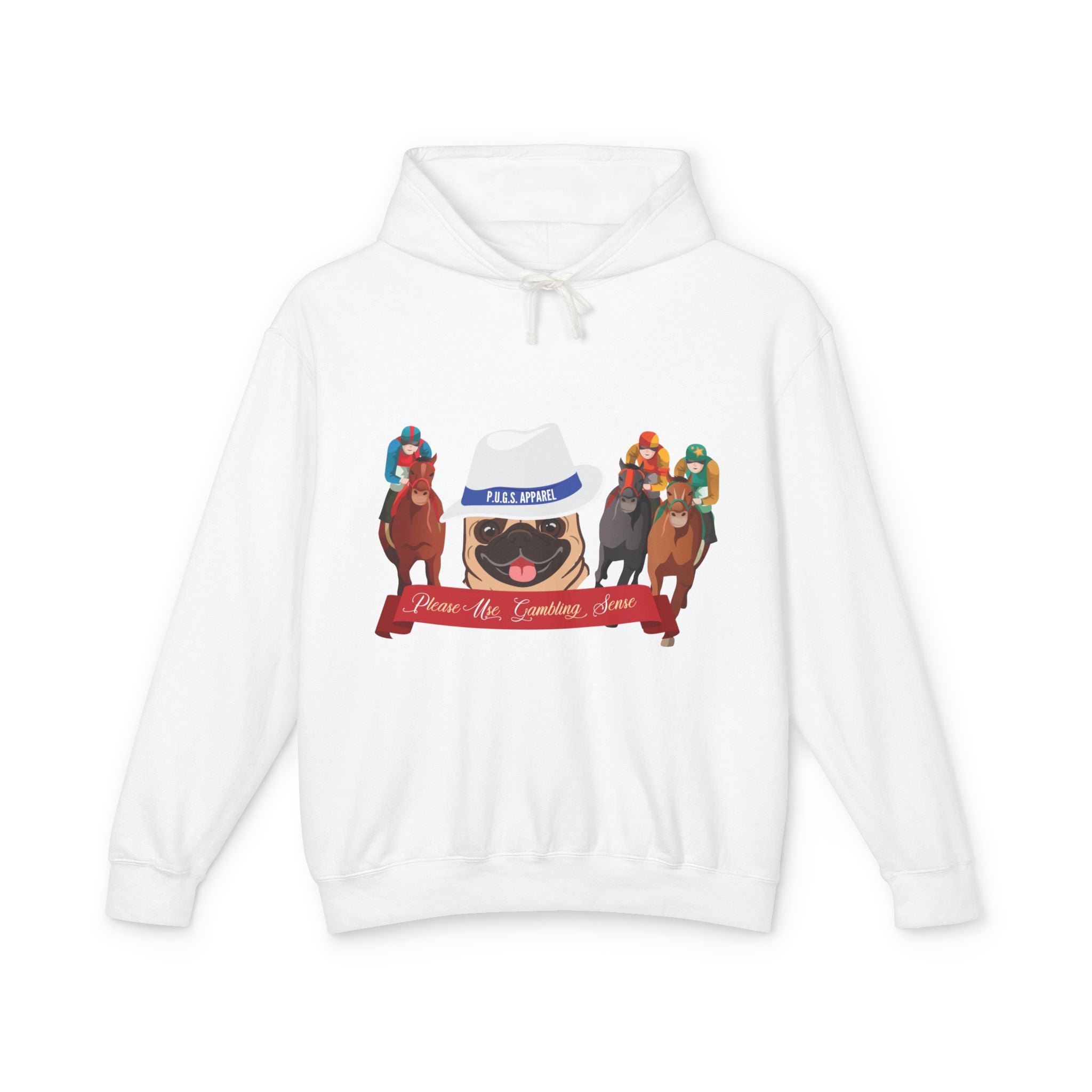Funny horse racing graphic hoodie by P.U.G.s. Apparel