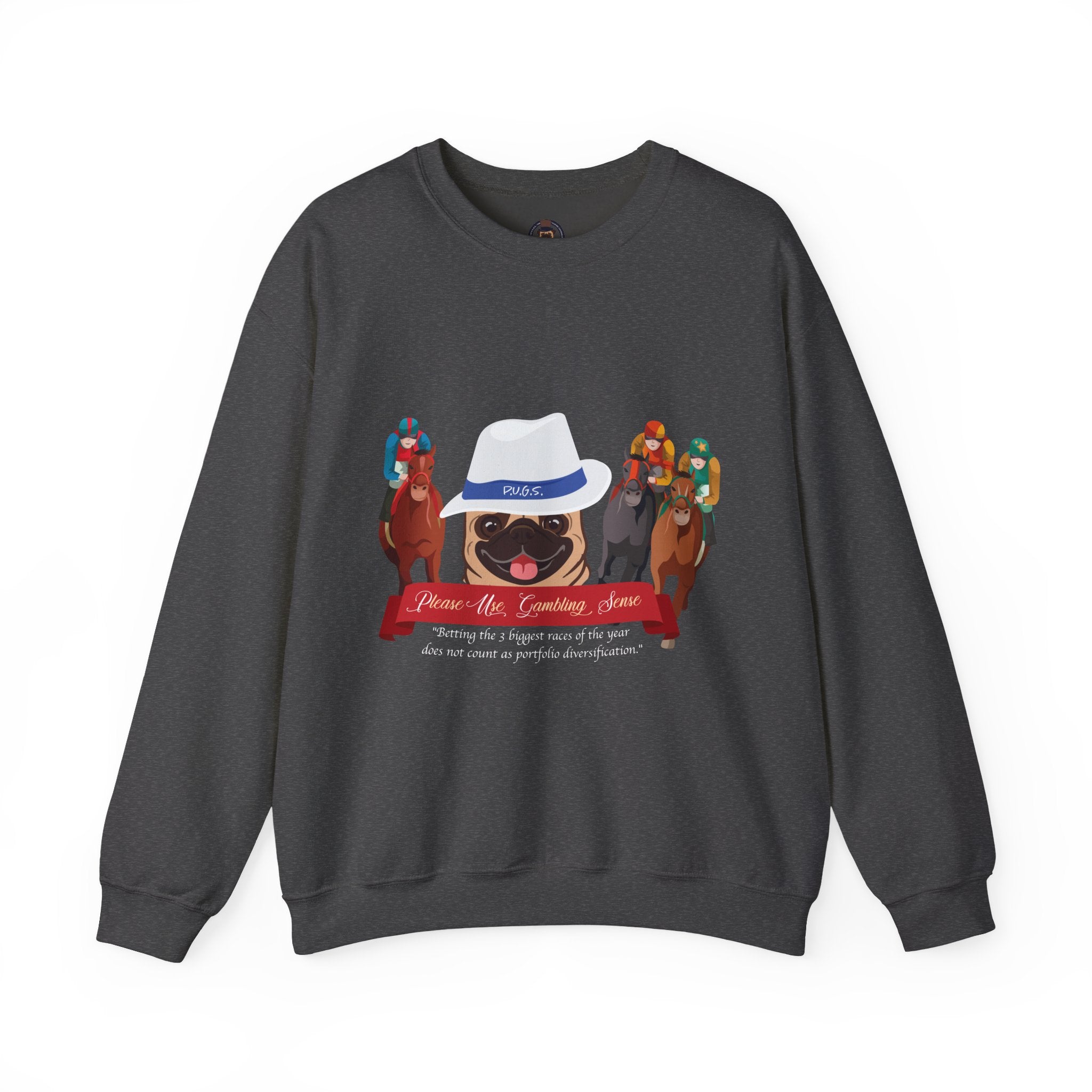 Horse Racing Fedora Unisex Crew Neck Sweatshirt by P.U.G.S.Apparel Dark colors