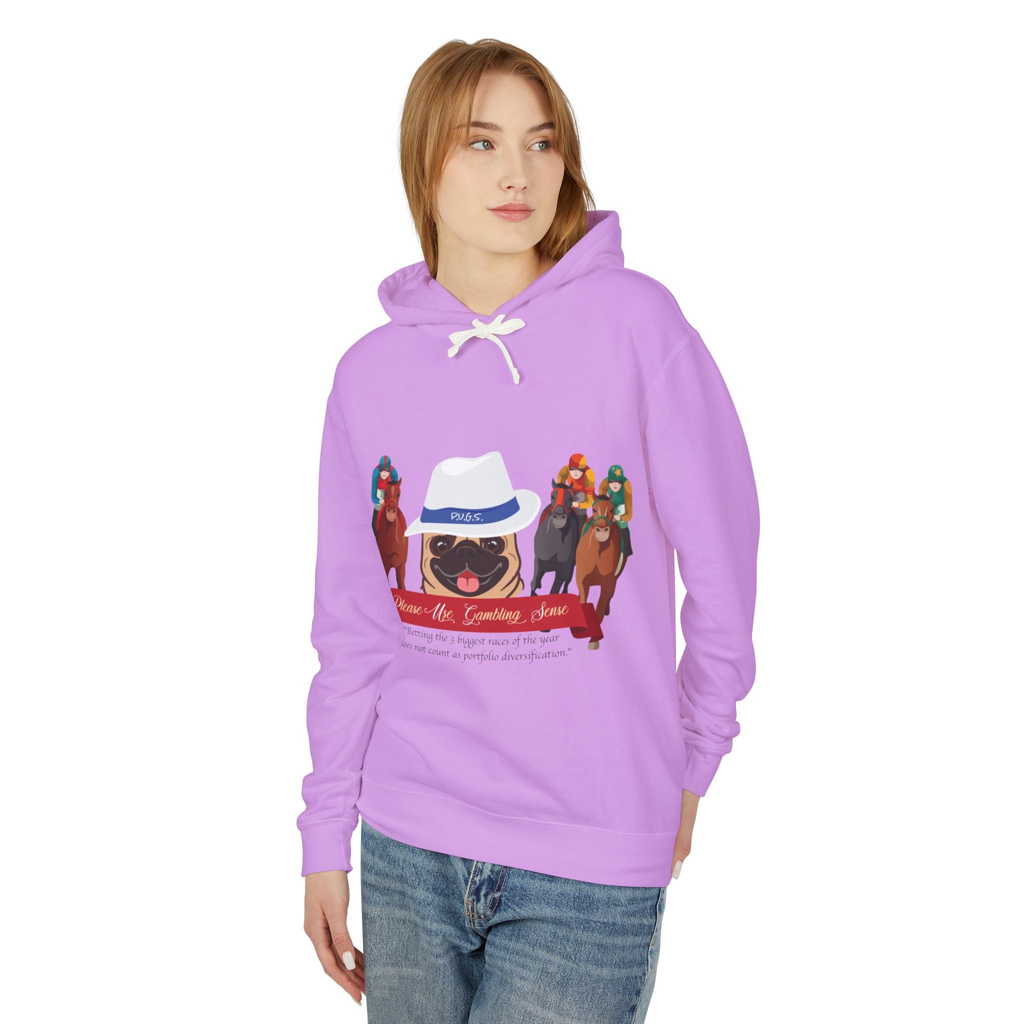Horse Racing "Fedora" Pug Hoodie by P.U.G.S. Apparel: Light Colors