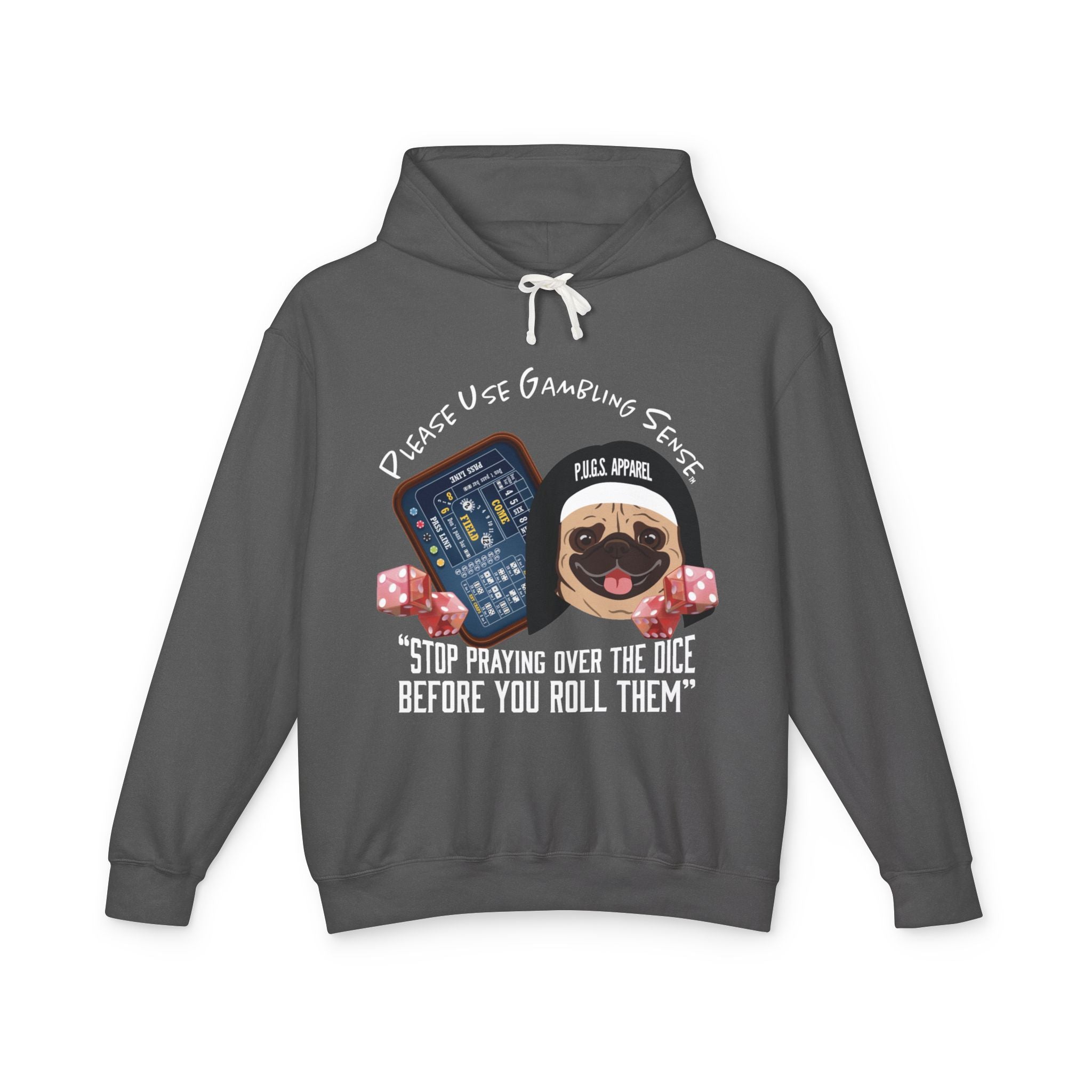 Craps Dice Pug Hoodie by P.U.G.S. Apparel: Dark colors