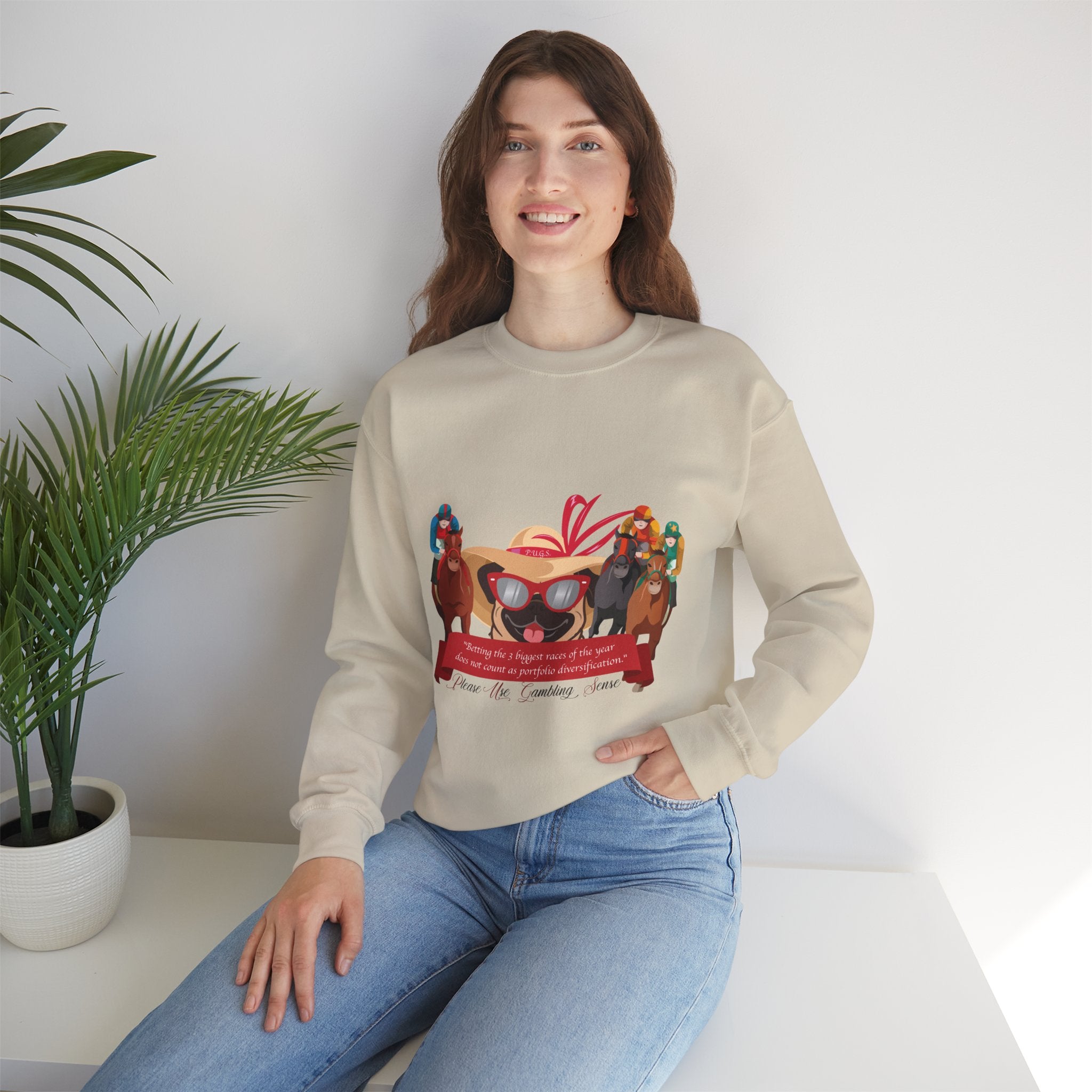 funny horse racing graphic sweatshirt by P.U.G.S. Apparel