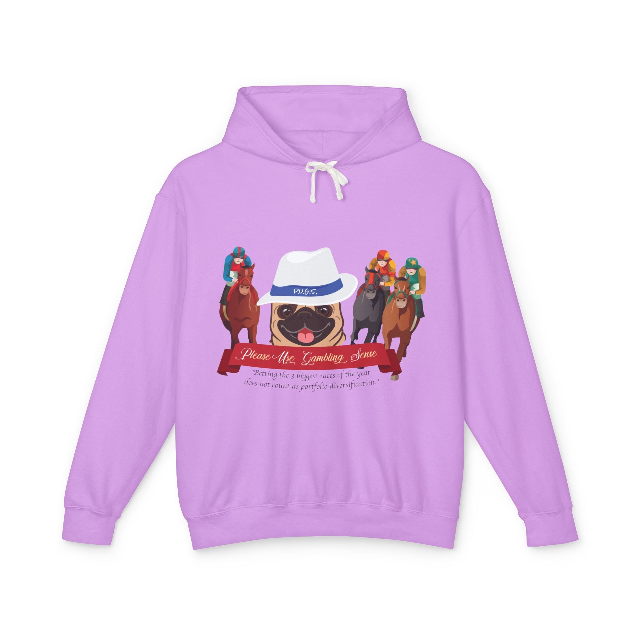 Horse Racing "Fedora" Pug Hoodie by P.U.G.S. Apparel: Light Colors