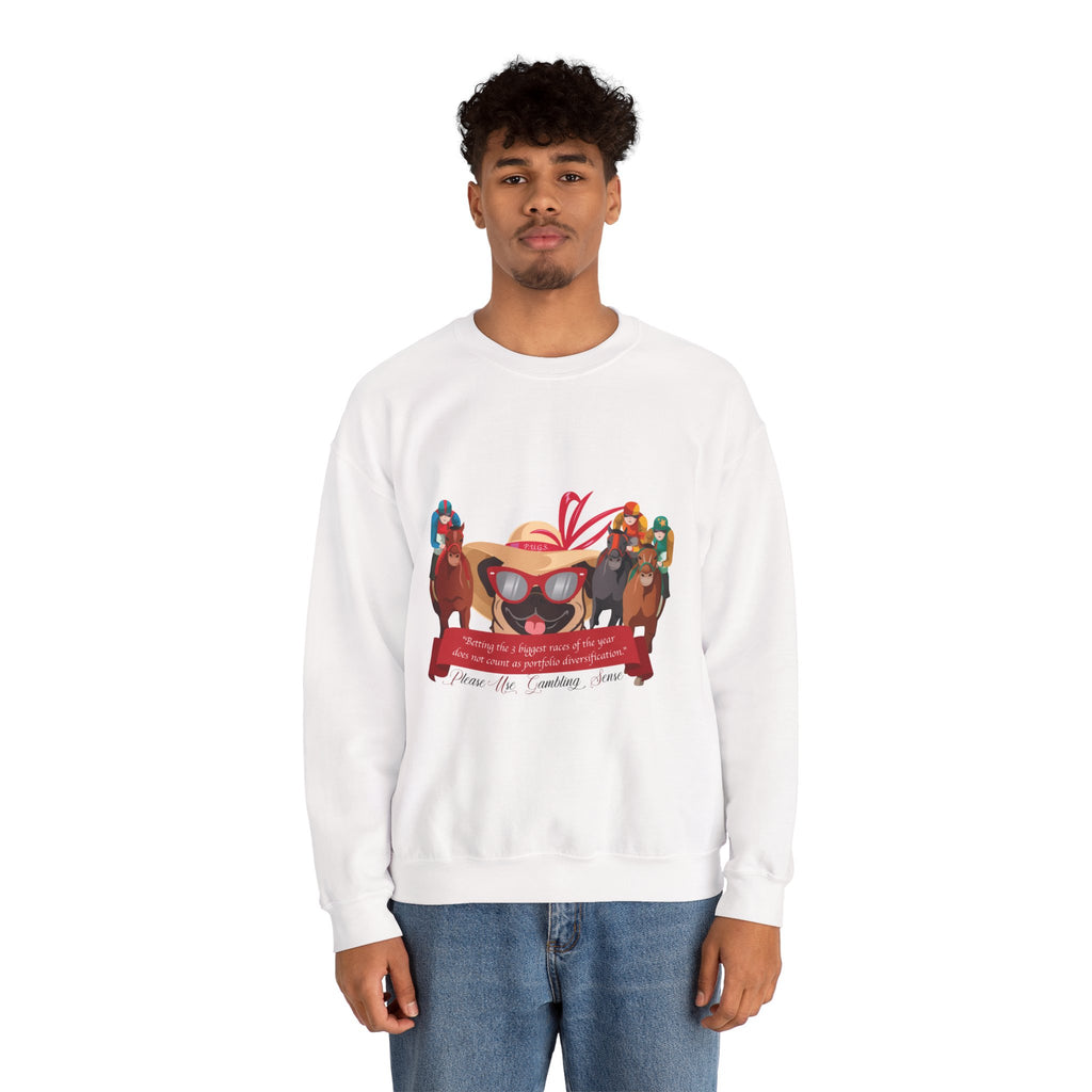 funny horse racing graphic sweatshirt by P.U.G.S. Apparel
