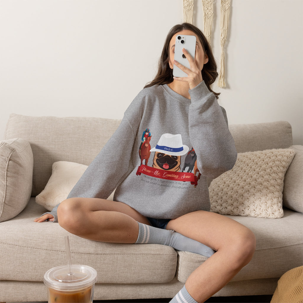 Horse Racing Fedora Unisex Crew Neck Sweatshirt by P.U.G.S. Apparel Light colors