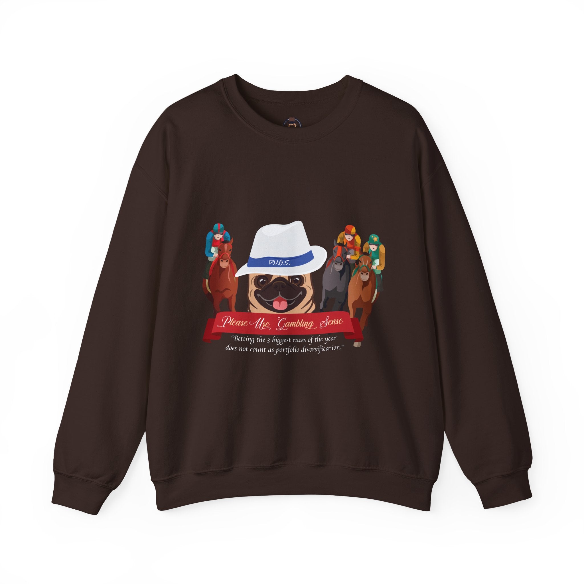 Horse Racing Fedora Unisex Crew Neck Sweatshirt by P.U.G.S.Apparel Dark colors