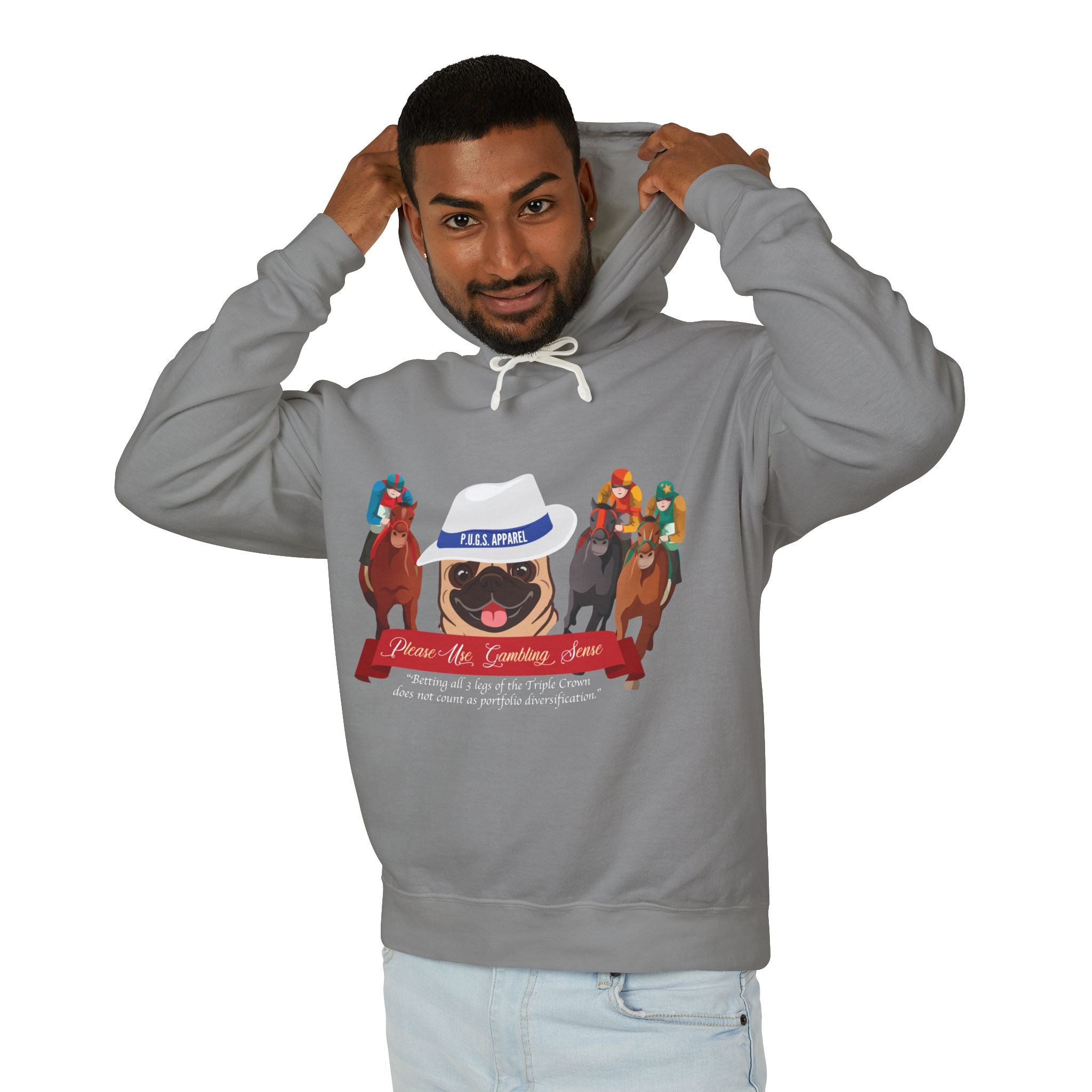 Funny horse racing graphic hoodie by P.U.G.s. Apparel