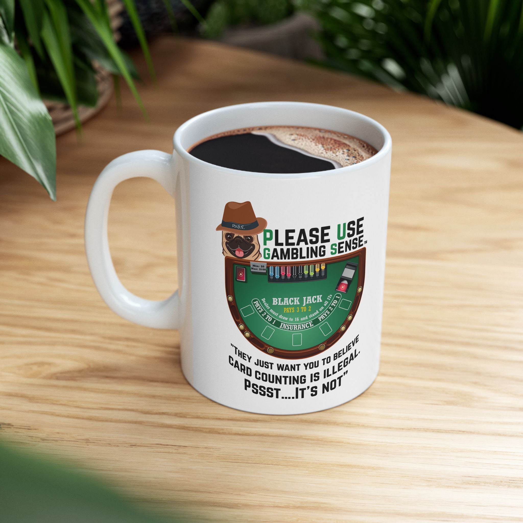 Blackjack "Counting" White Ceramic Mug — Funny Gambling Humor Coffee Cup (11oz/15oz)