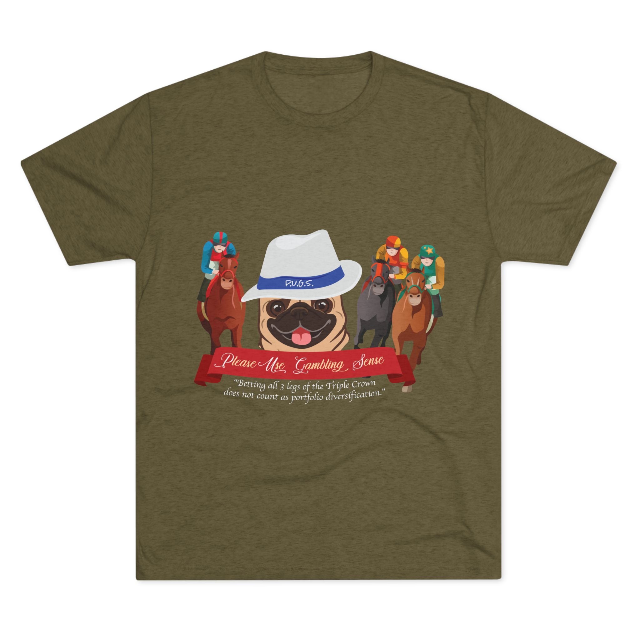 Horse Racing “Fedora” Unisex Graphic Tee by P.U.G.S. Apparel, Dark Colors