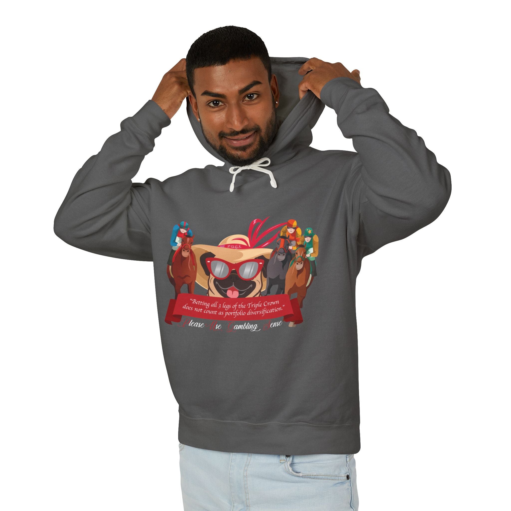 Funny horse racing graphic hoodie by P.U.G.S. Apparel