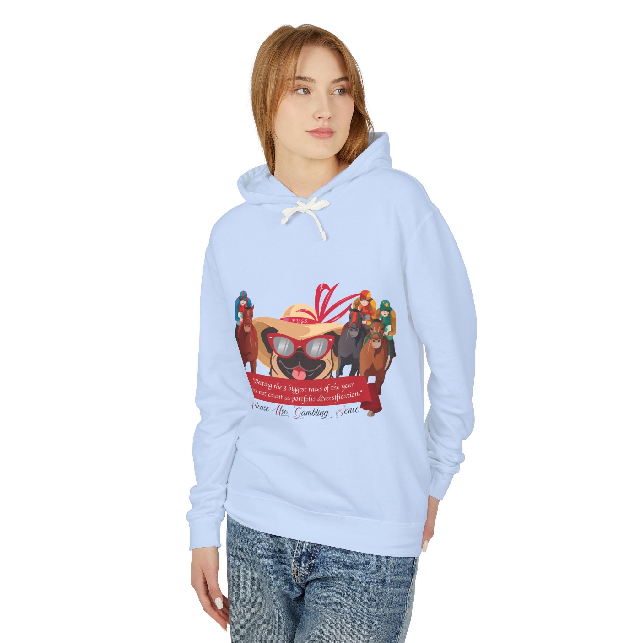 Funny horse racing graphic hoodie by P.U.G.S. Apparel