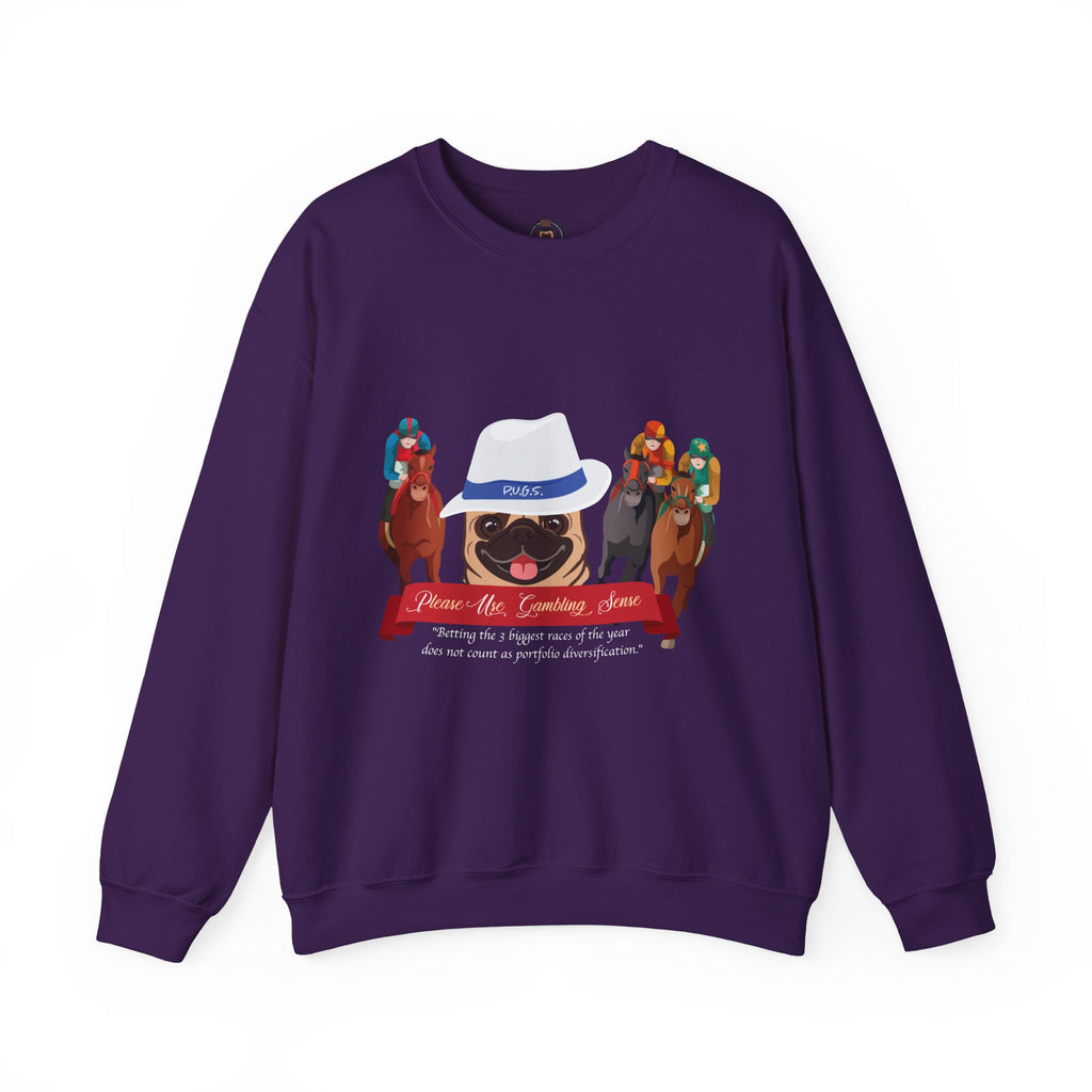 Horse Racing Fedora Unisex Crew Neck Sweatshirt by P.U.G.S.Apparel Dark colors