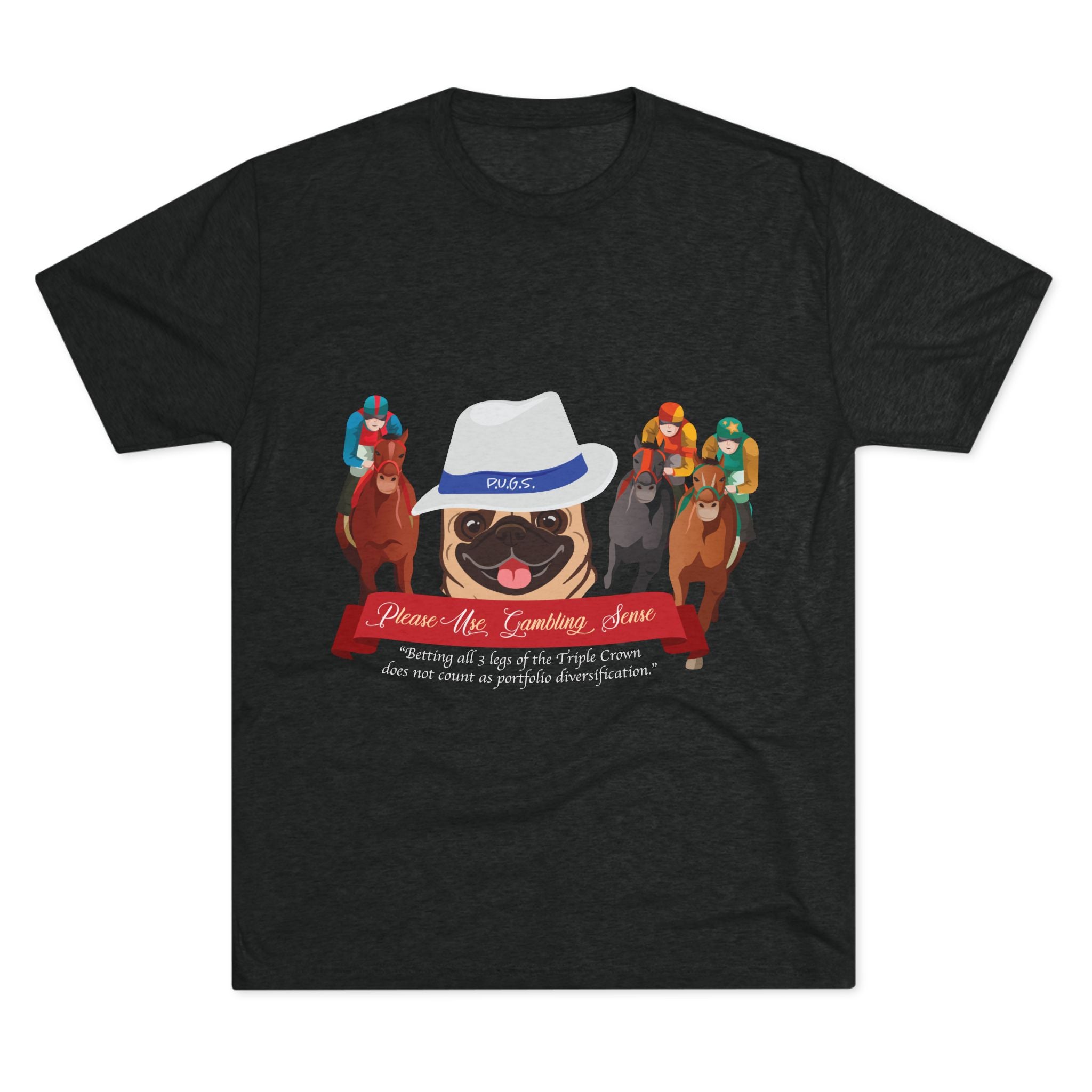 Horse Racing “Fedora” Unisex Graphic Tee by P.U.G.S. Apparel, Dark Colors