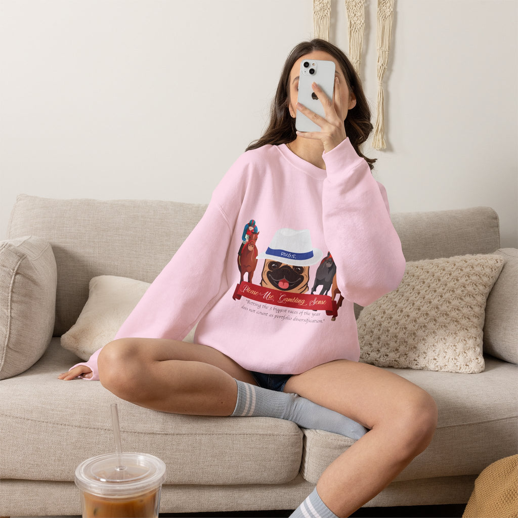 Horse Racing Fedora Unisex Crew Neck Sweatshirt by P.U.G.S. Apparel Light colors