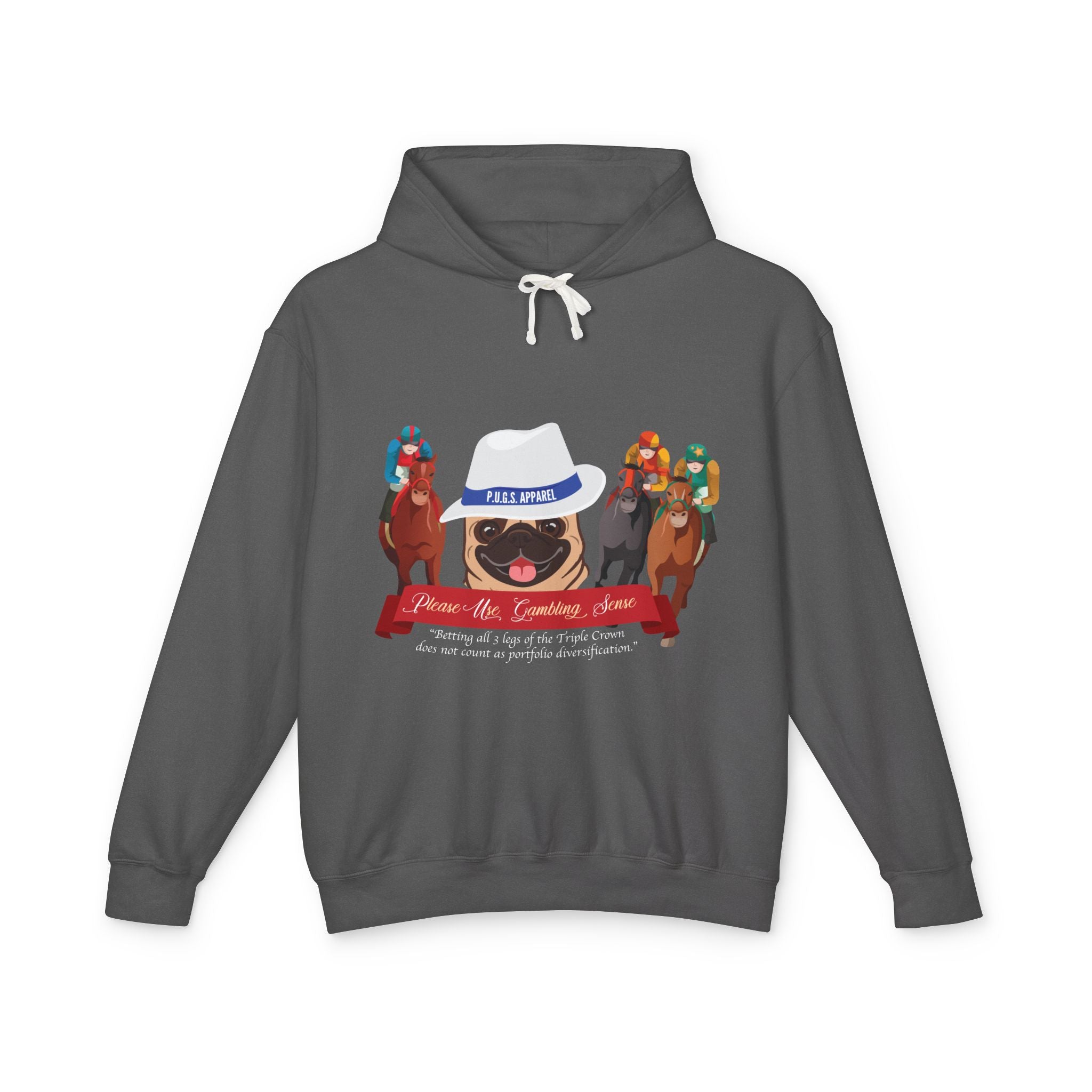 Funny horse racing graphic hoodie by P.U.G.s. Apparel