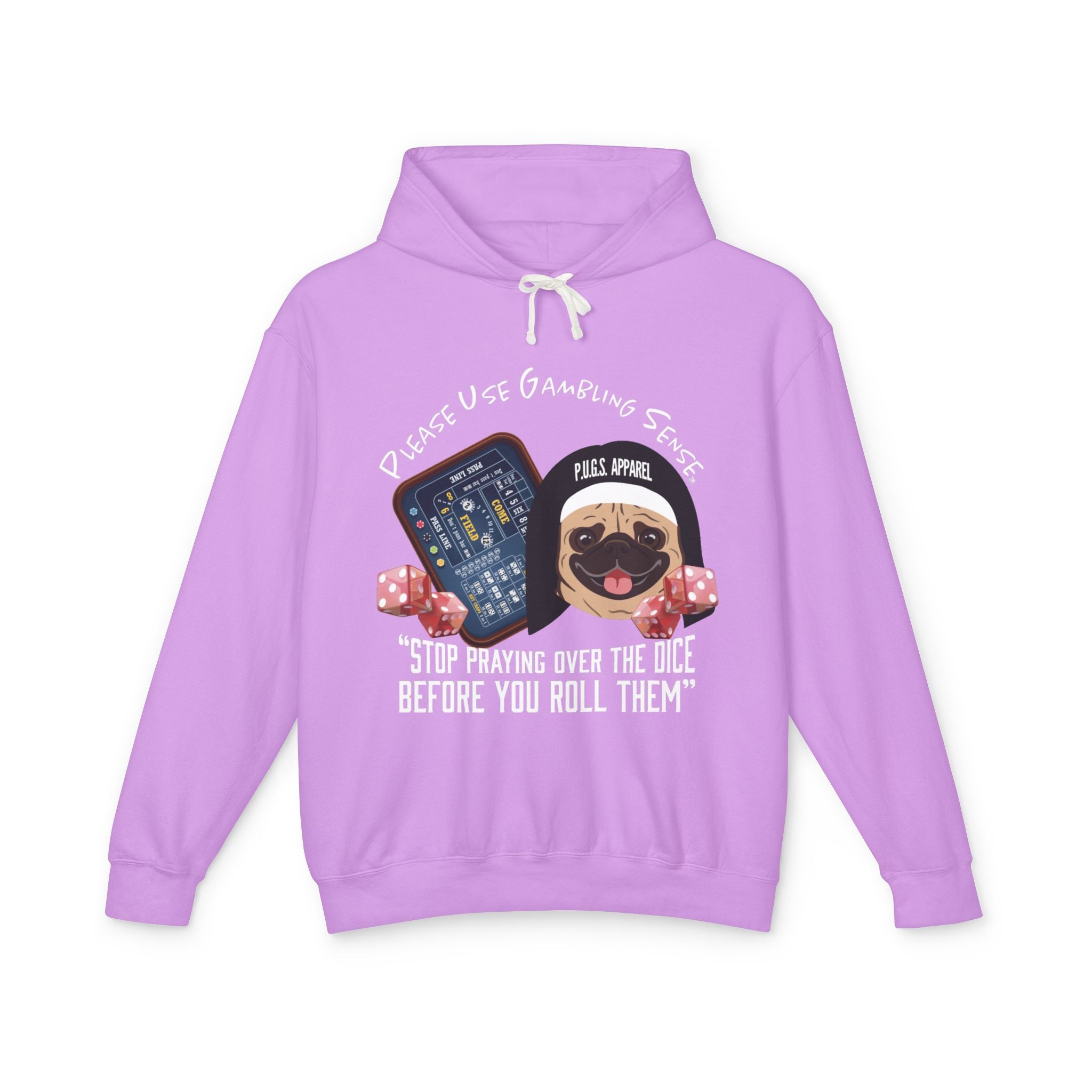 Craps Dice Pug Hoodie by P.U.G.S. Apparel: Dark colors