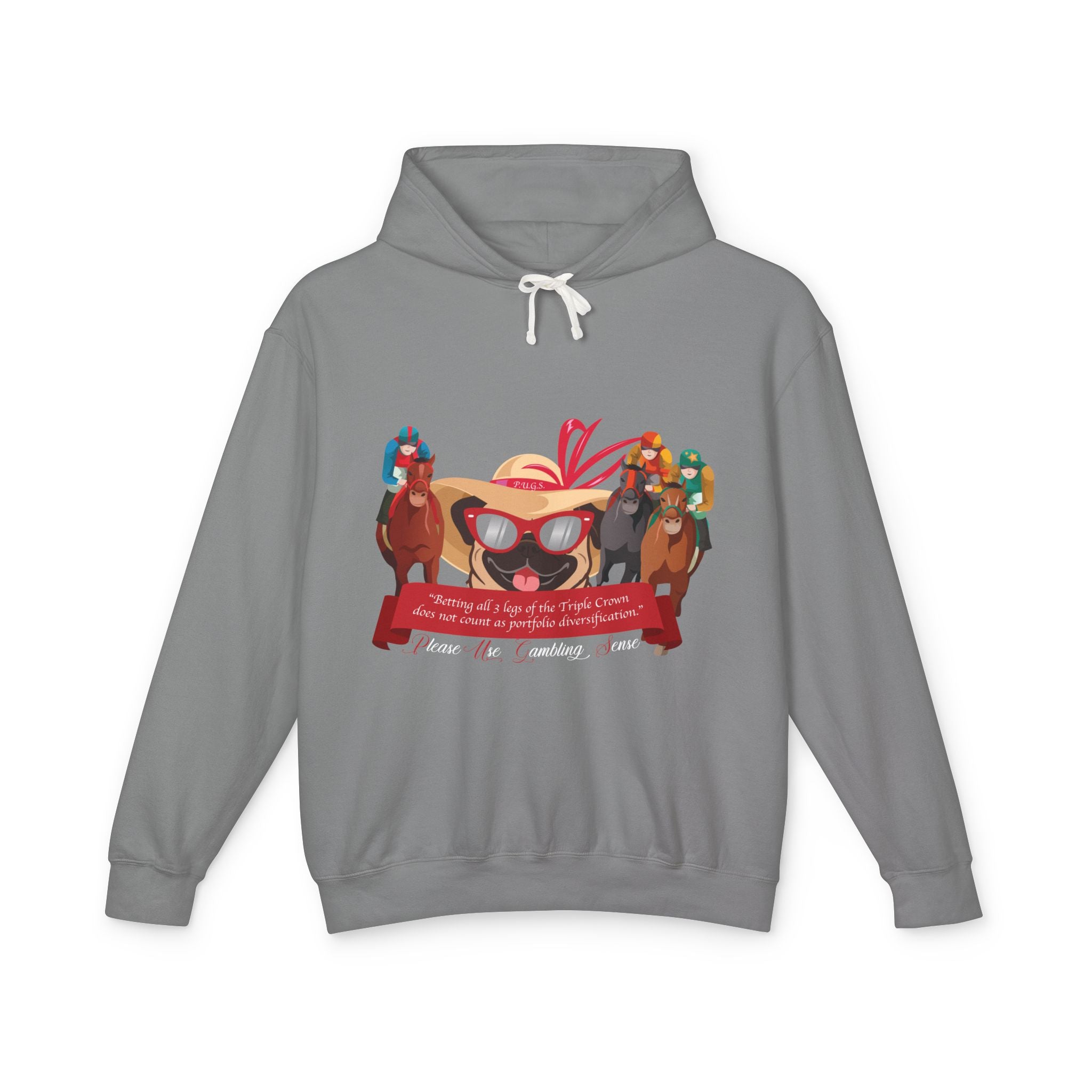 Funny horse racing graphic hoodie by P.U.G.S. Apparel