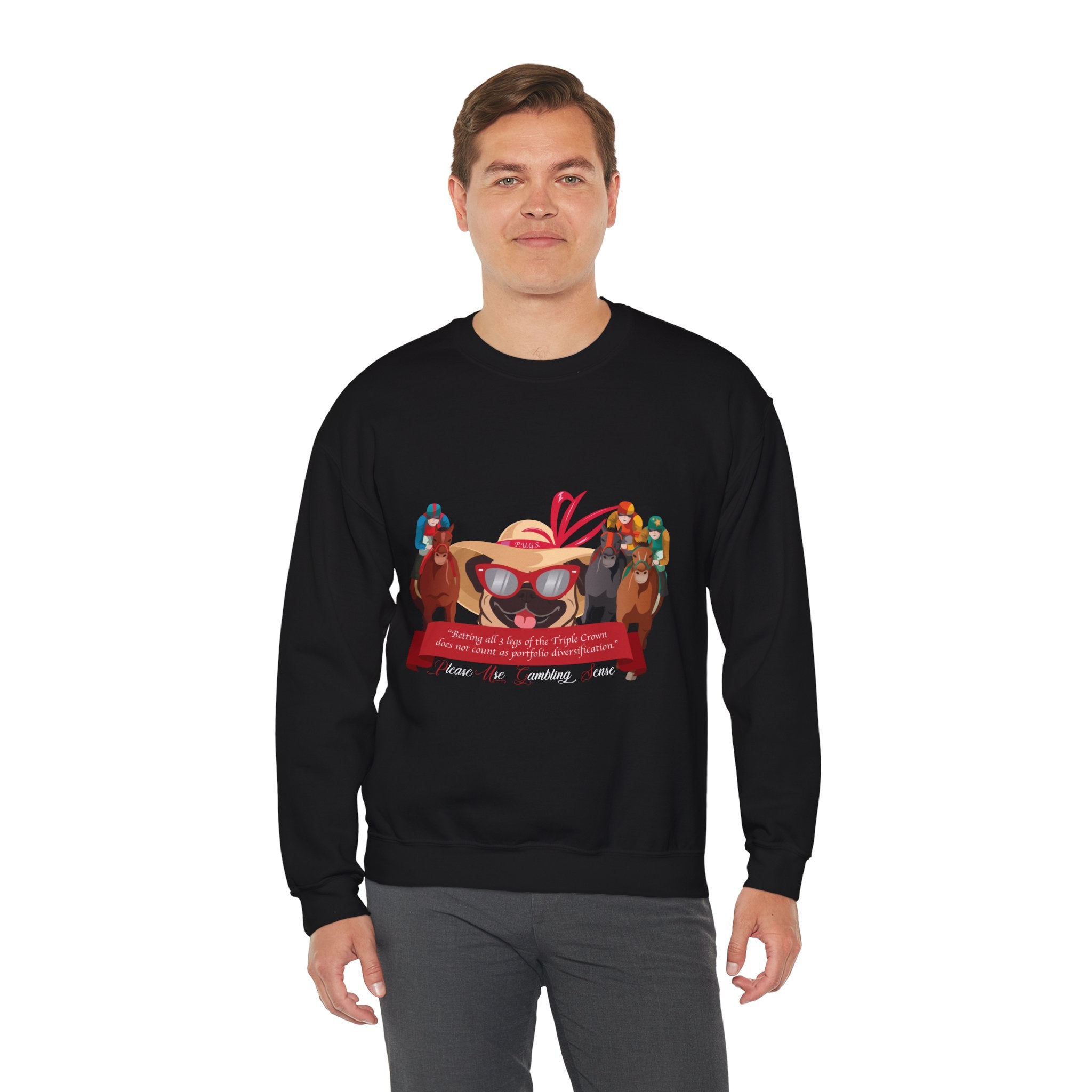 funny horse racing sweatshirt by P.U.G.S. Apparel