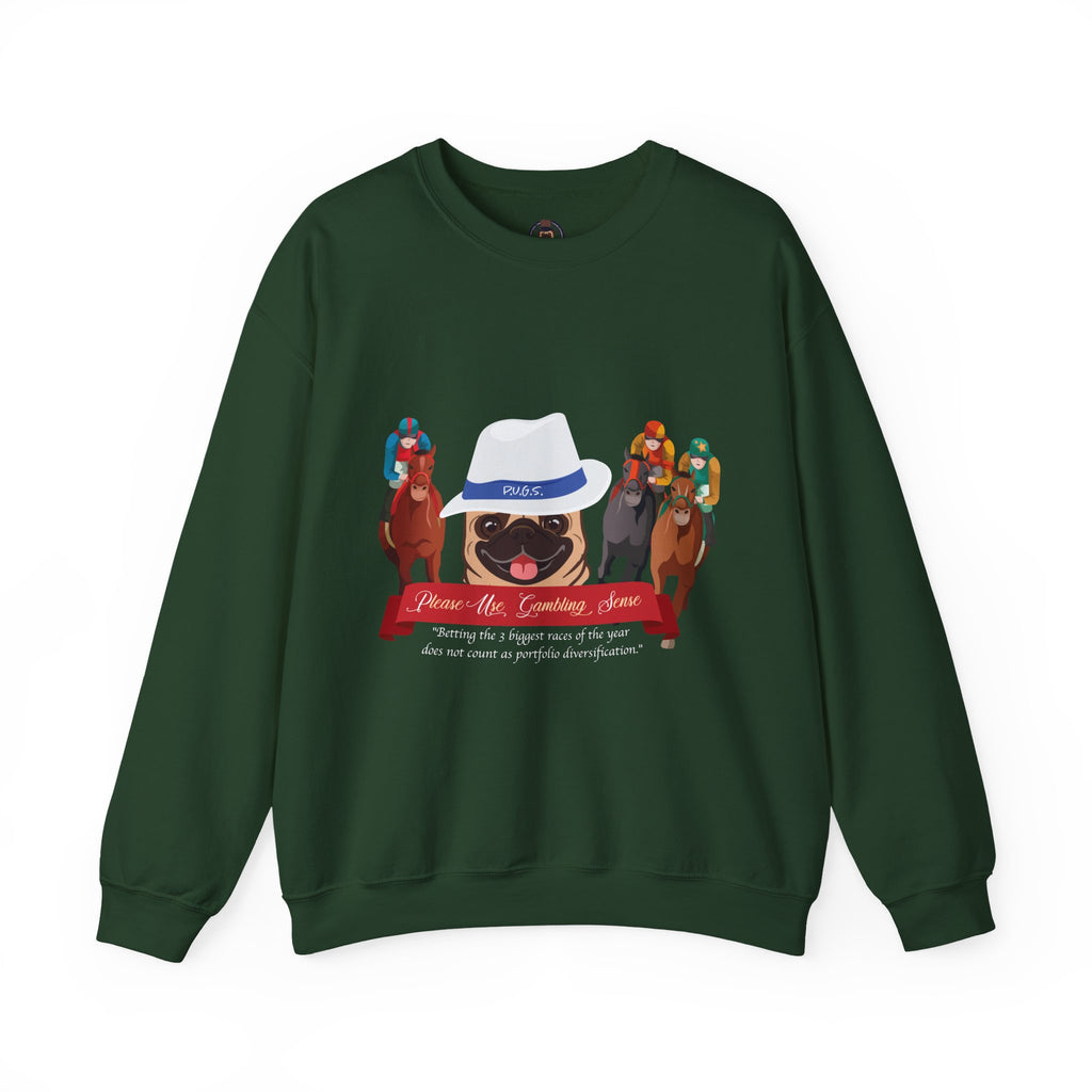 Horse Racing Fedora Unisex Crew Neck Sweatshirt by P.U.G.S.Apparel Dark colors