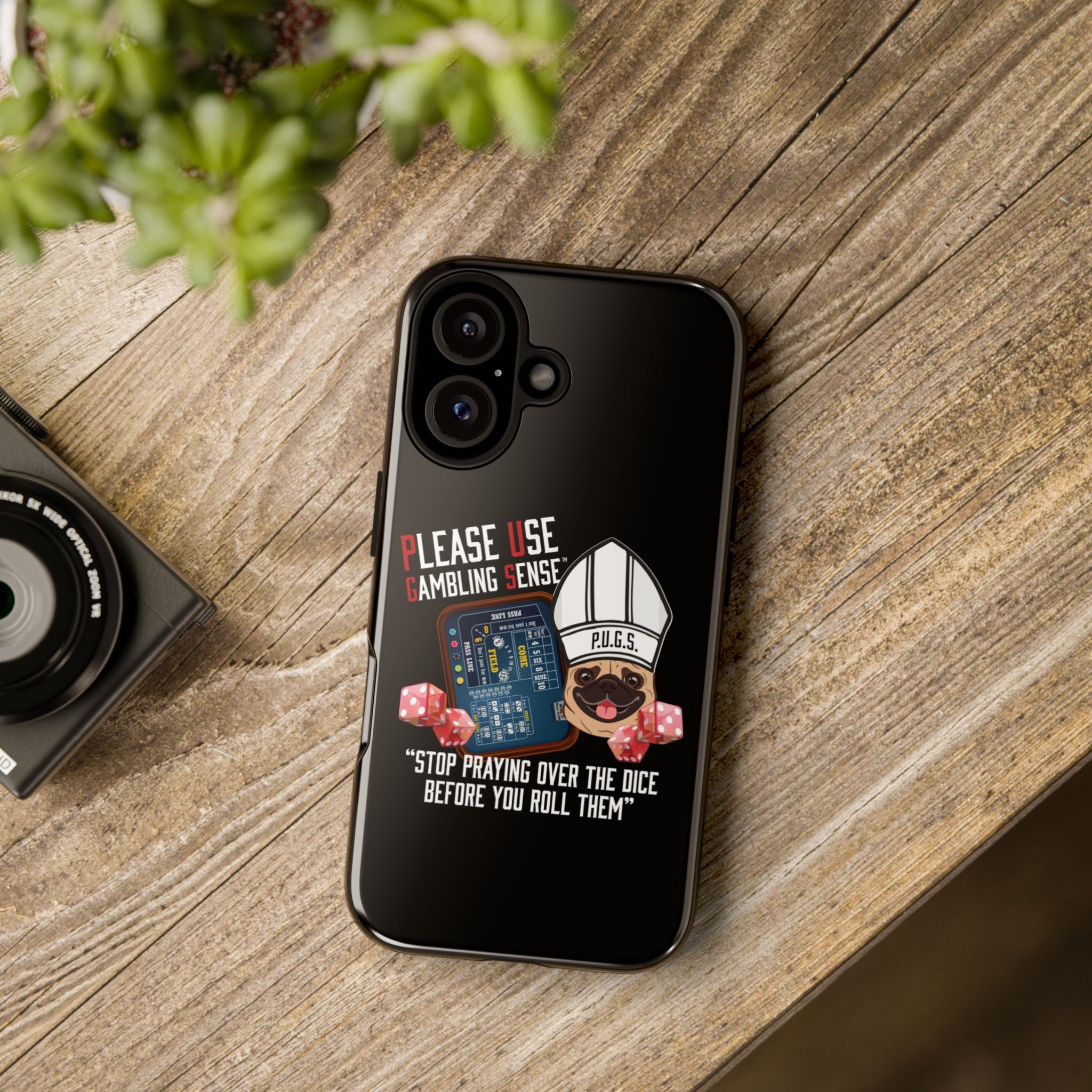Funny graphic phone cover, Craps Praying Collection by P.U.G.S. Apparel