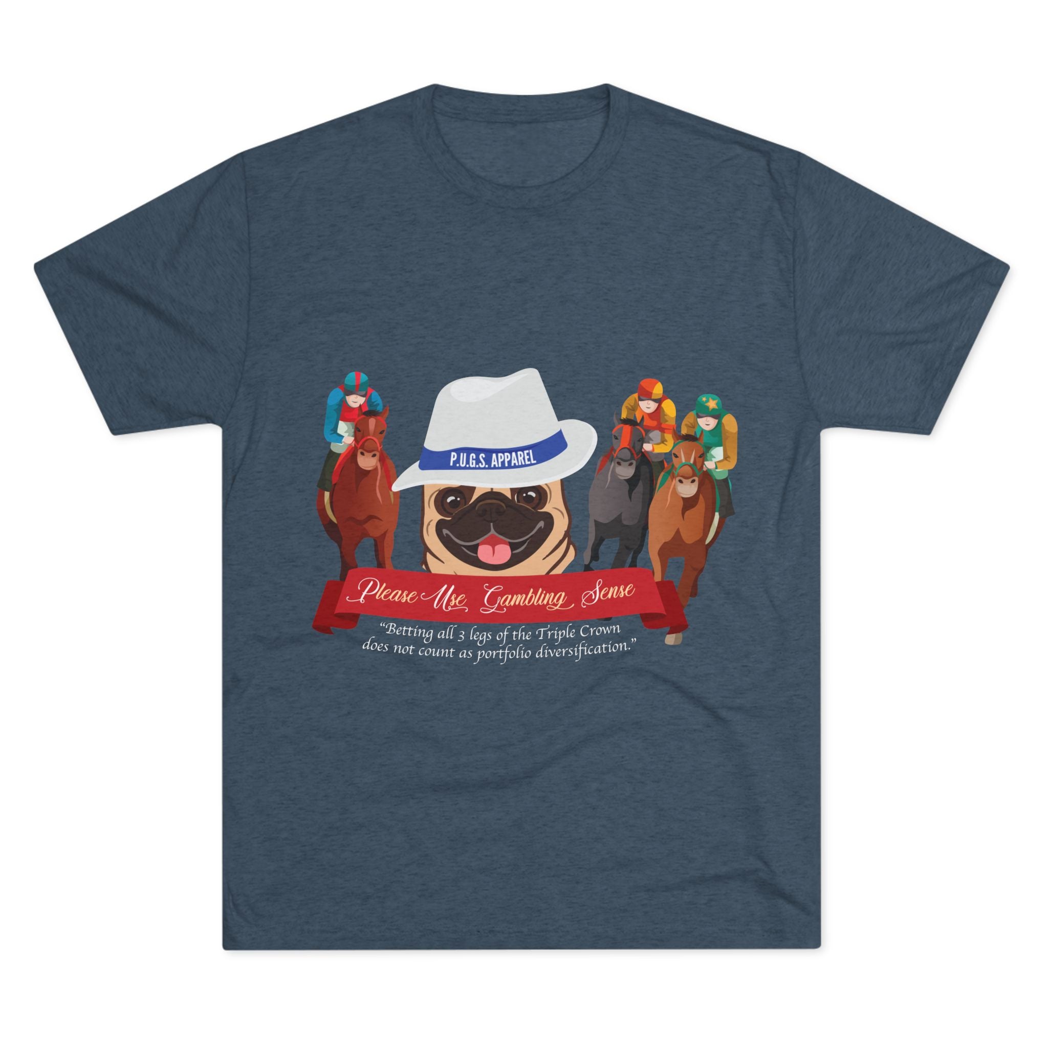 Horse Racing “Fedora” Unisex Graphic Tee by P.U.G.S. Apparel, Dark Colors