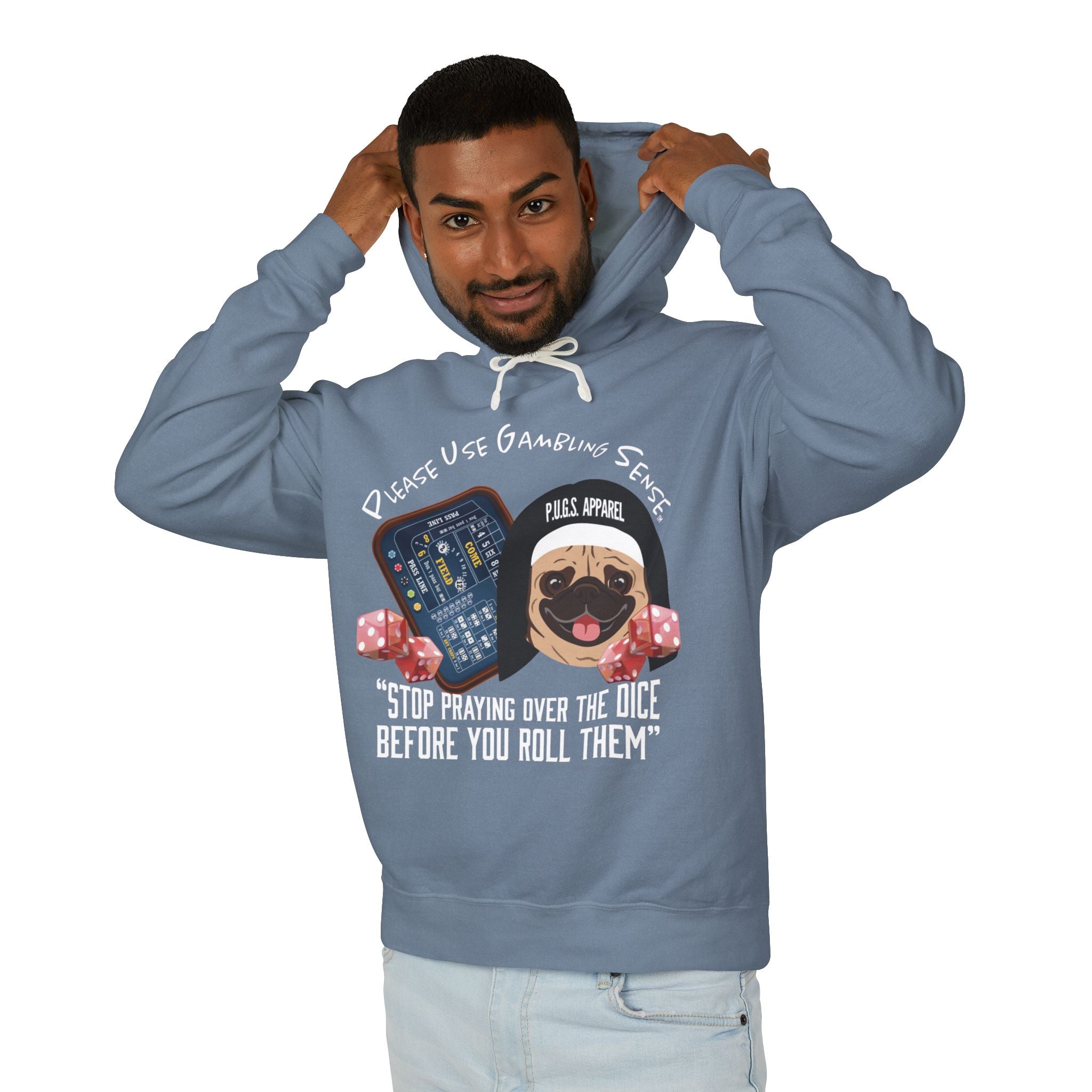 Craps Dice Pug Hoodie by P.U.G.S. Apparel: Dark colors