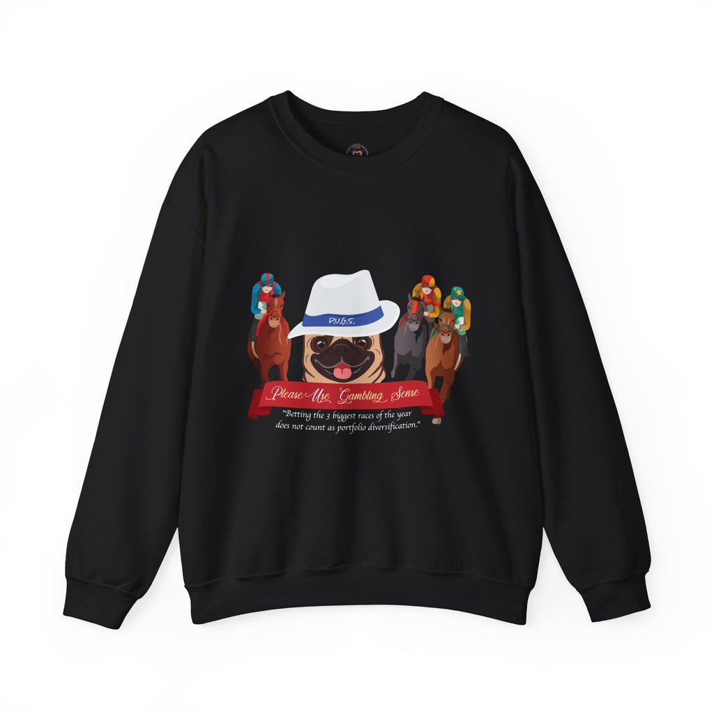 Horse Racing Fedora Unisex Crew Neck Sweatshirt by P.U.G.S.Apparel Dark colors