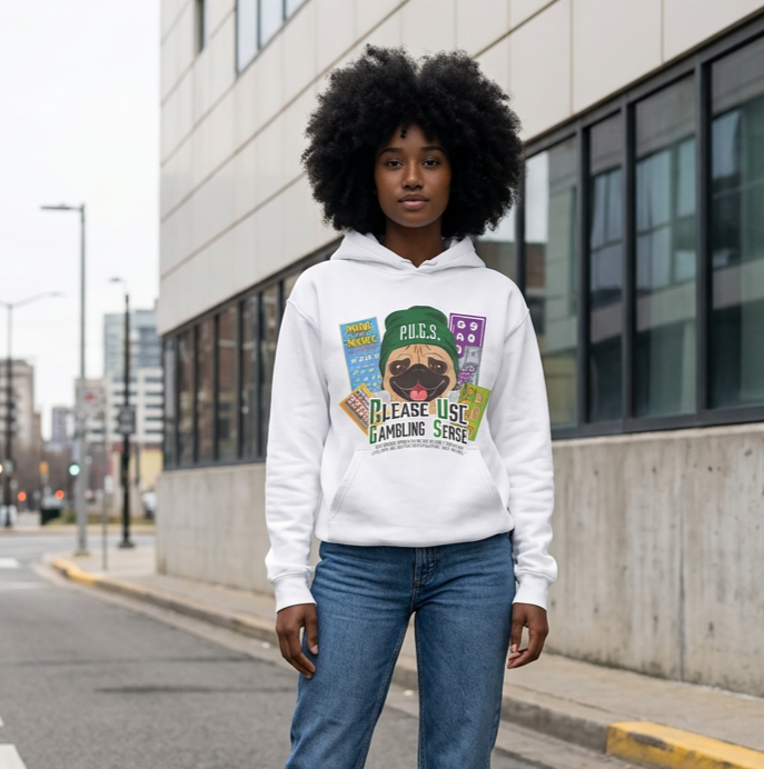 Funny scratch off lottery graphic hoodie by P.U.G.S. Apparel