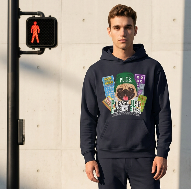 Funny scratch off lottery graphic hoodie by P.U.G.S. Apparel