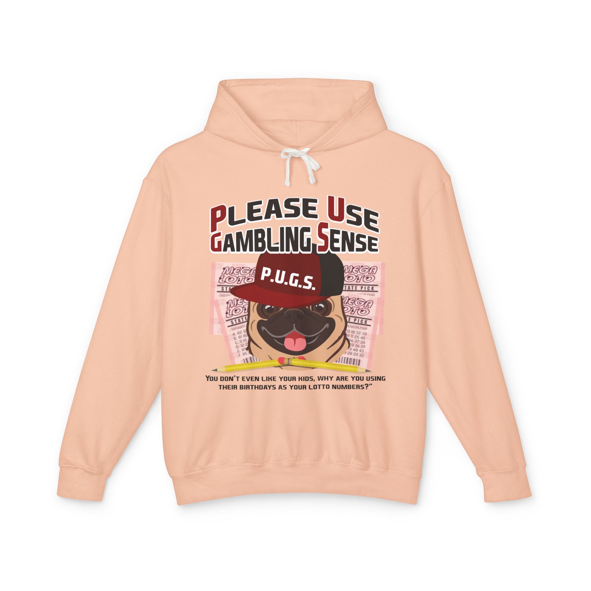 Lottery Pug "Birthdays" Hoodie by P.U.G.S. Apparel: Light colors