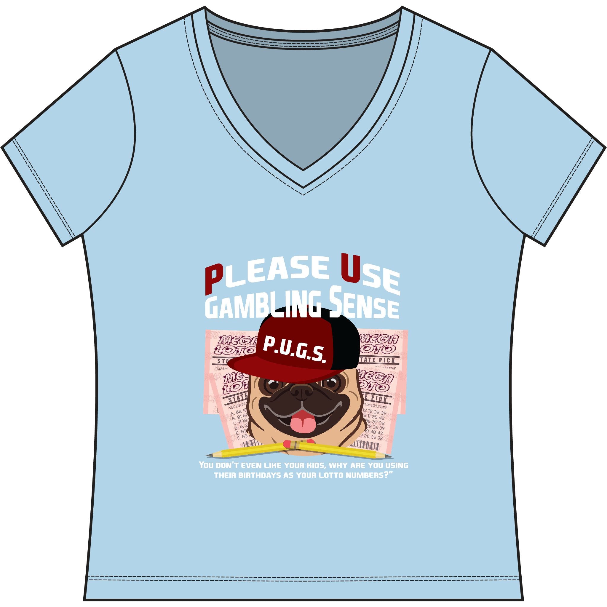 funny lottery graphic tee by P.U.G.S. apparel