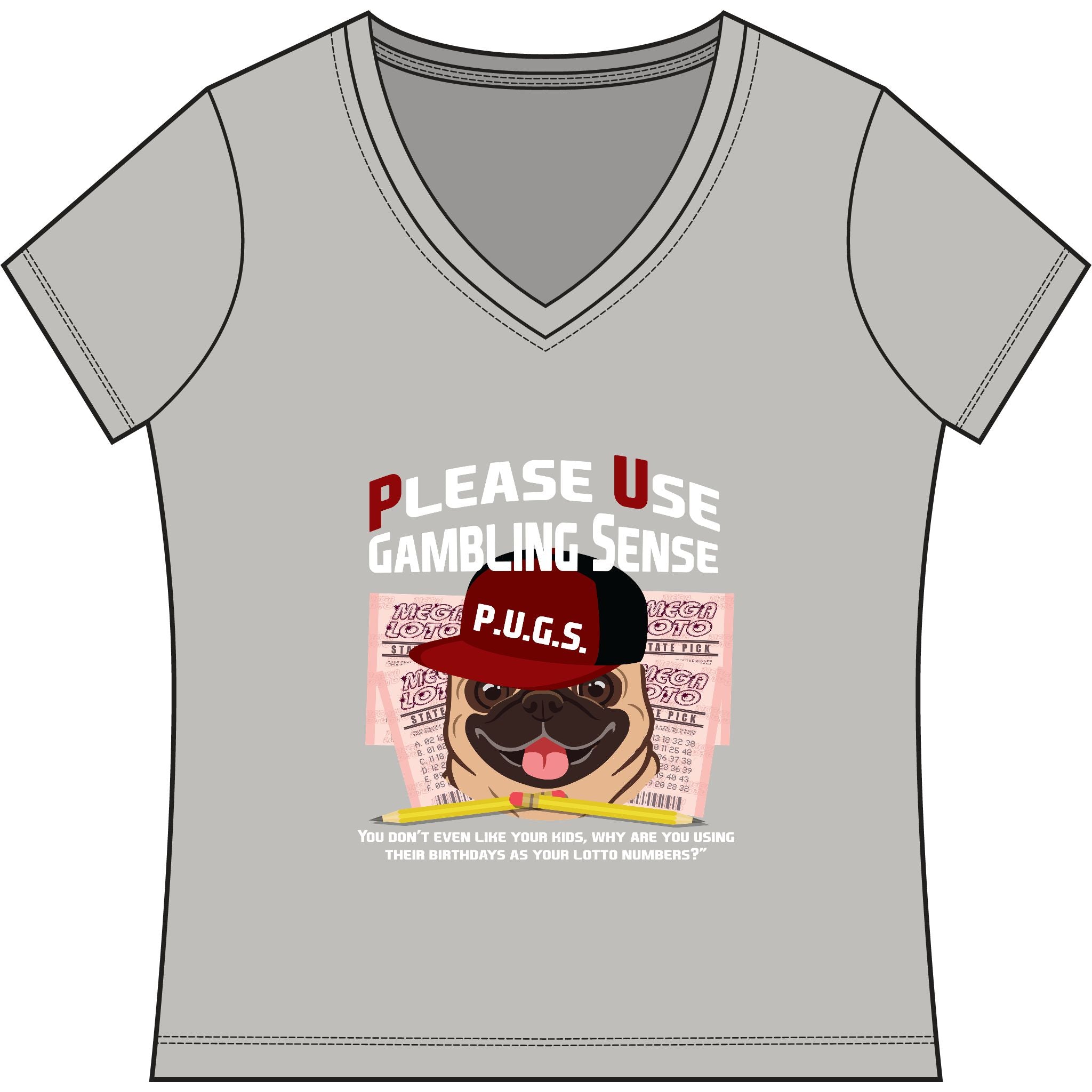 funny lottery graphic tee by P.U.G.S. apparel