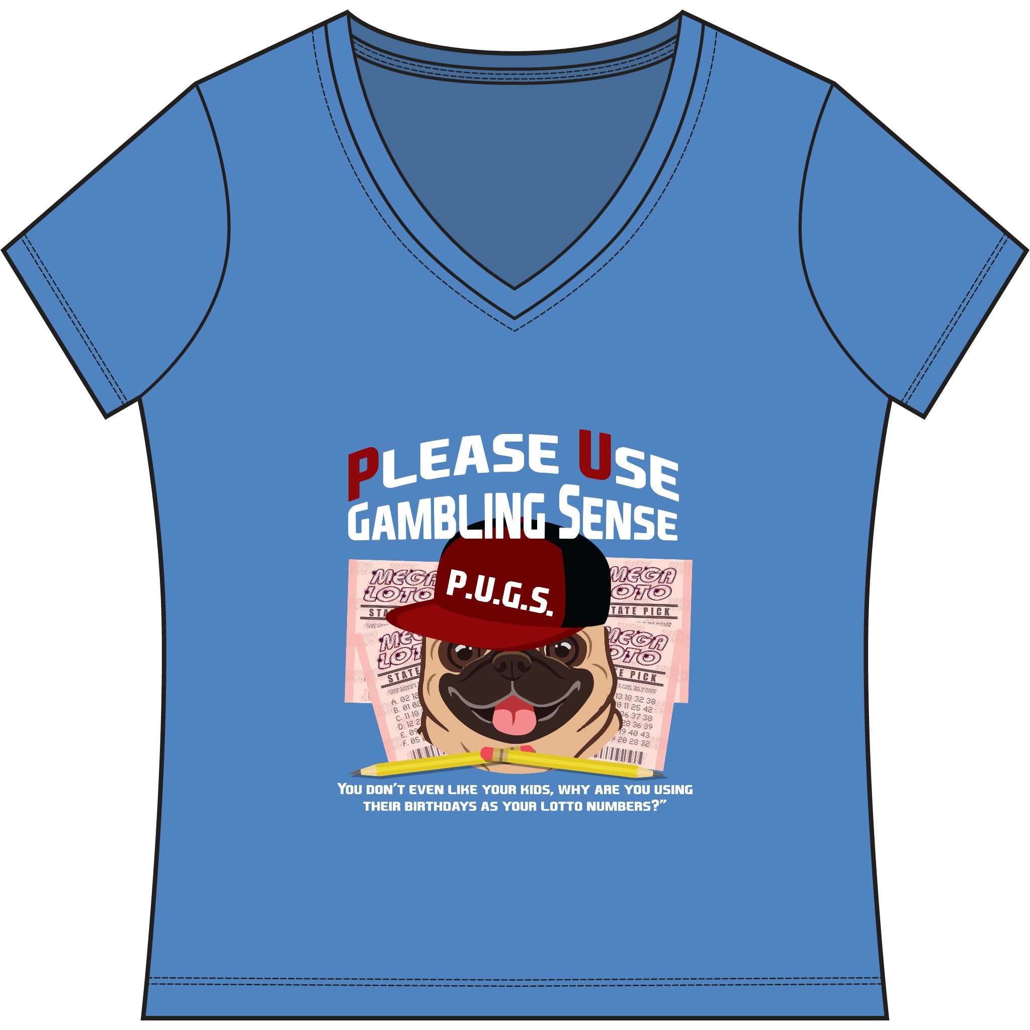 funny lottery graphic tee by P.U.G.S. apparel