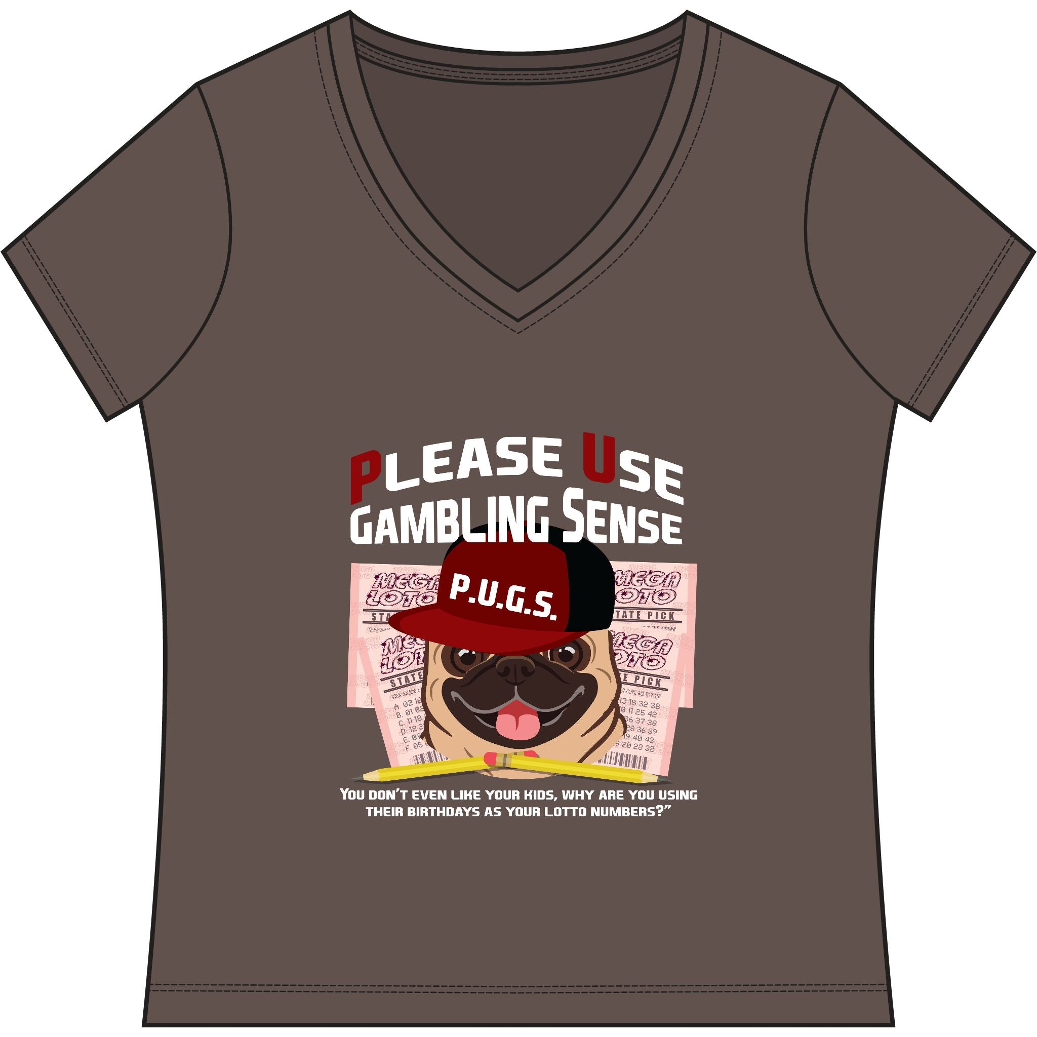 funny lottery graphic tee by P.U.G.S. apparel