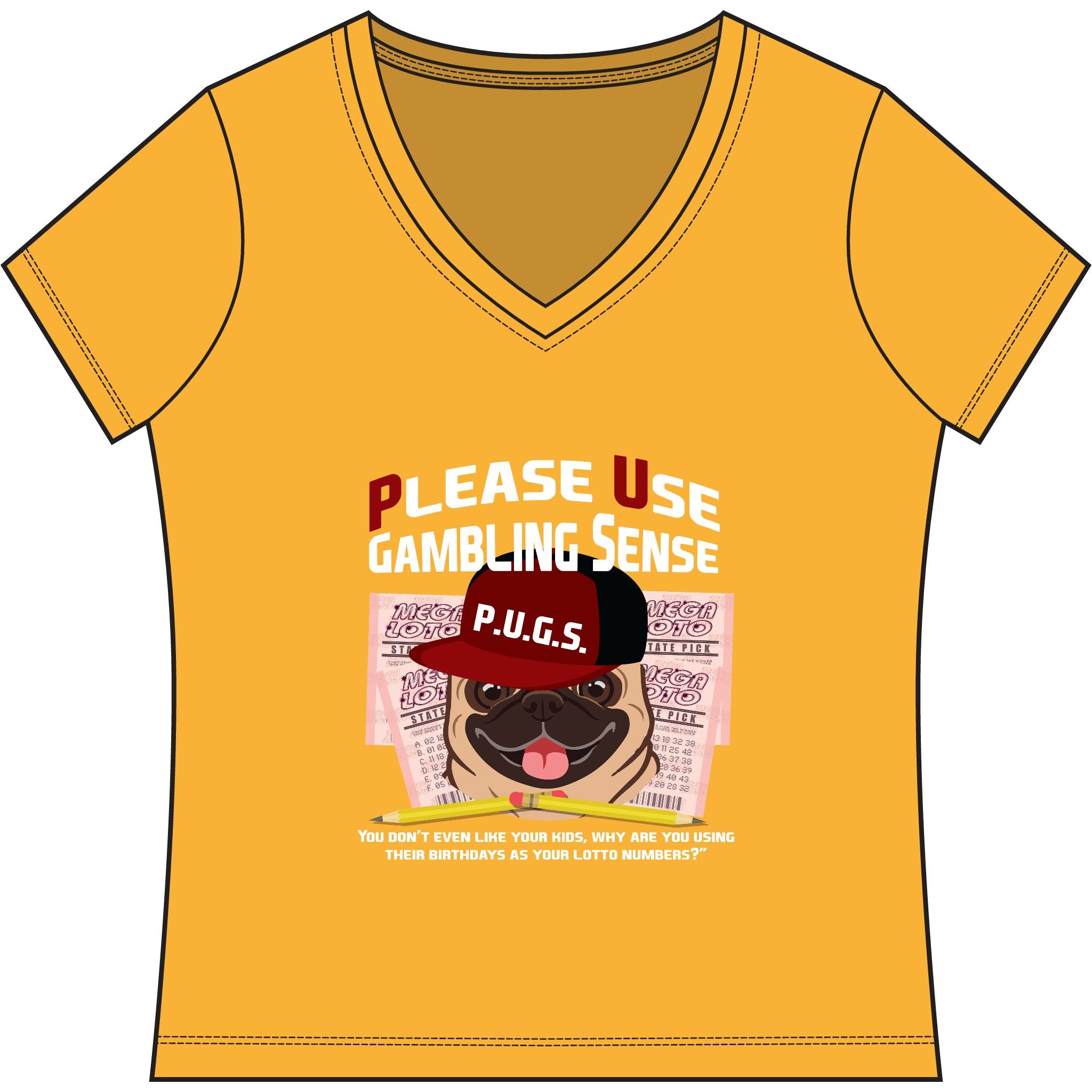 funny lottery graphic tee by P.U.G.S. apparel