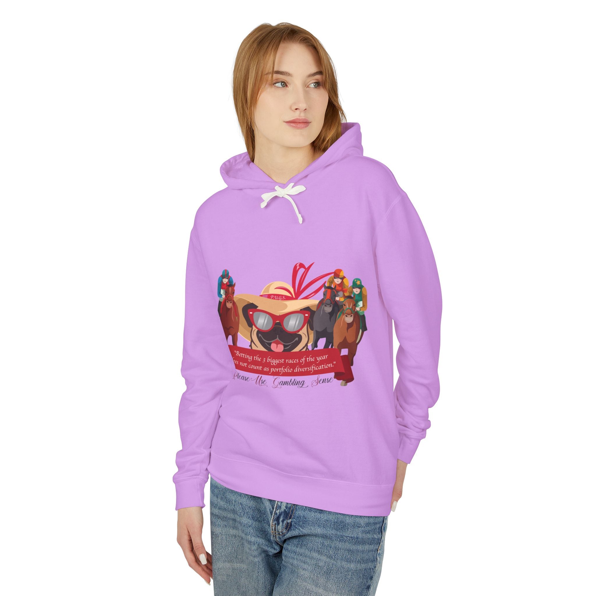 Funny horse racing graphic hoodie by P.U.G.S. Apparel
