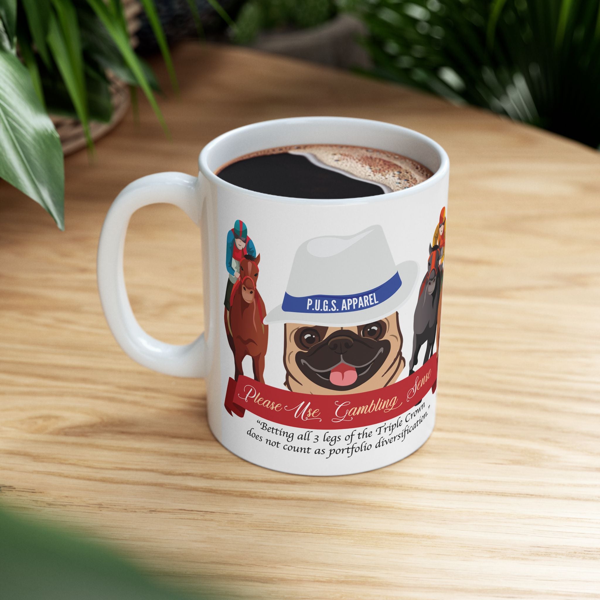 Horse Racing “Fedora” White Ceramic Mug Coffee Cup (11oz/15oz)