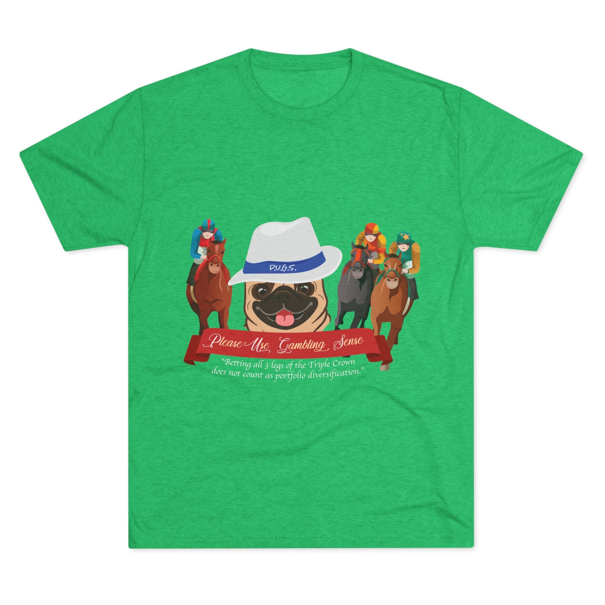 Horse Racing “Fedora” Unisex Graphic Tee by P.U.G.S. Apparel, Dark Colors